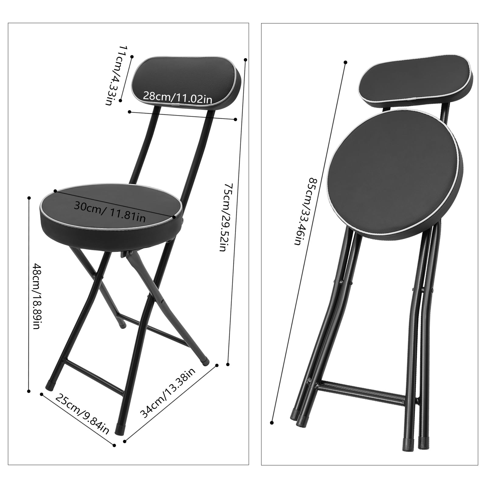 LOYALHEARTDY 4 Pack Foldable Stool with Backrest & Cushion - 18.9 Inch Portable Padded Bar Stool for Camping, Kitchen, Home Office, Outdoor, Parties & Events (Black)