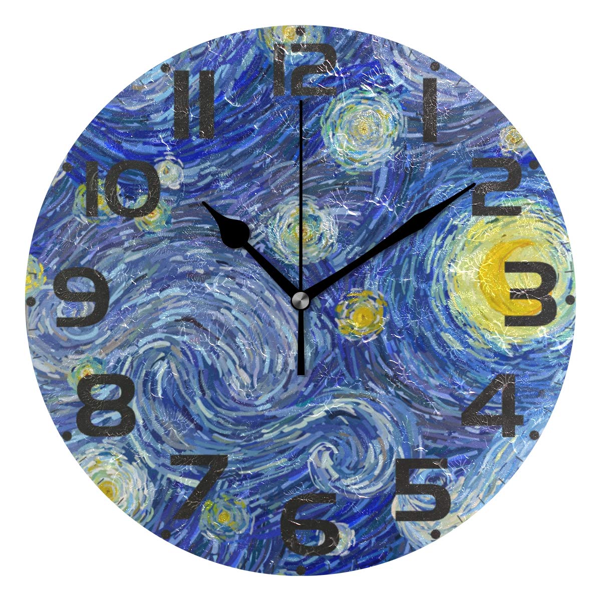 Pfrewn Van Gogh Galaxy Wall Clock - 10 Inch Silent Non-Ticking Round Quartz Clock with Starry Night Blue Design | Battery Operated Home Decor for Bedroom, Living Room, Kids Room & Office | Perfect for Home, Office & Gift Giving