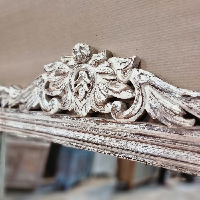 Handcrafted Solid Wood Carved Indian Furniture Mirror Frame - Rustic White, 100x2x145cm - Perfect for Living Room, Bedroom & Boho Home Decor