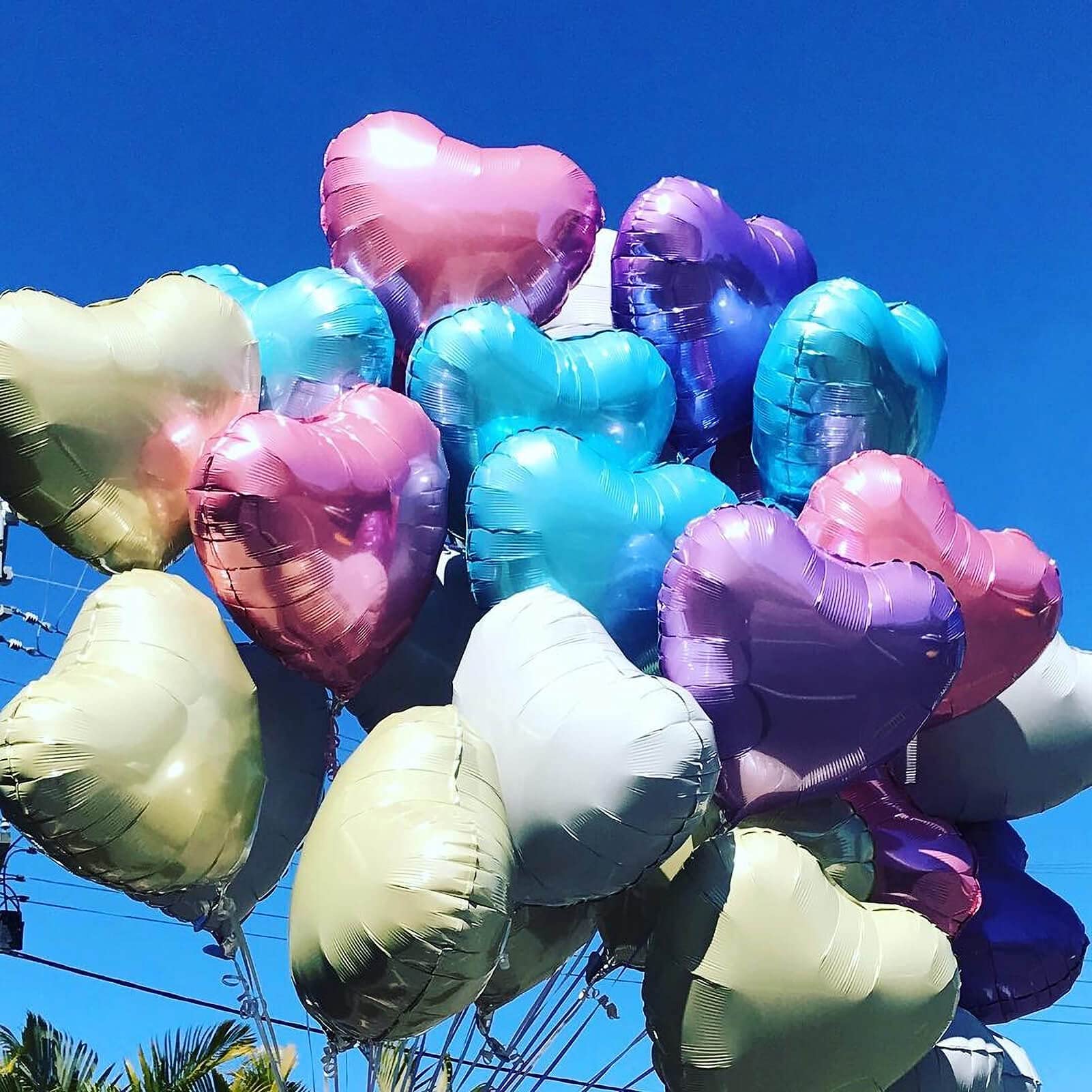 10Pcs Pearl Blue Foil Heart Shaped Balloons 18 Inch - Mylar Heart Balloons for Baby Shower, Wedding, Valentine's Day Decorations - Party Decor, Anniversary, Birthday, Romantic Events & Photo Backdrops