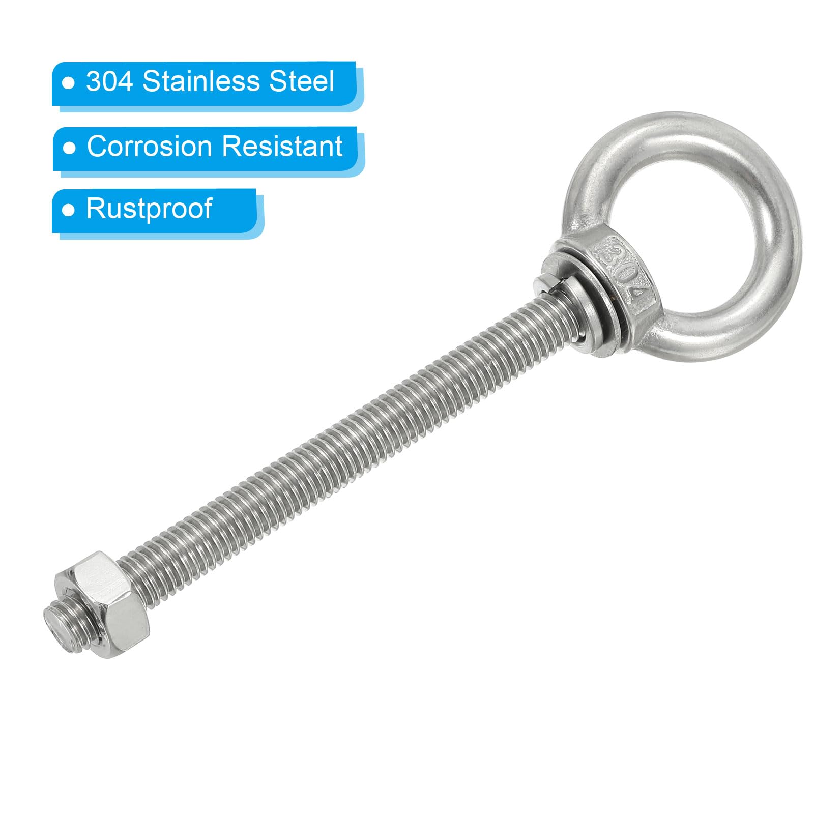 PATIKIL 3Pcs M8 x 120mm 304 Stainless Steel Lifting Shoulder Eye Bolt with Nuts & Washers - Heavy Duty Threaded Eyebolt for Hammocks, Hanging Decor, Marine & Industrial Use