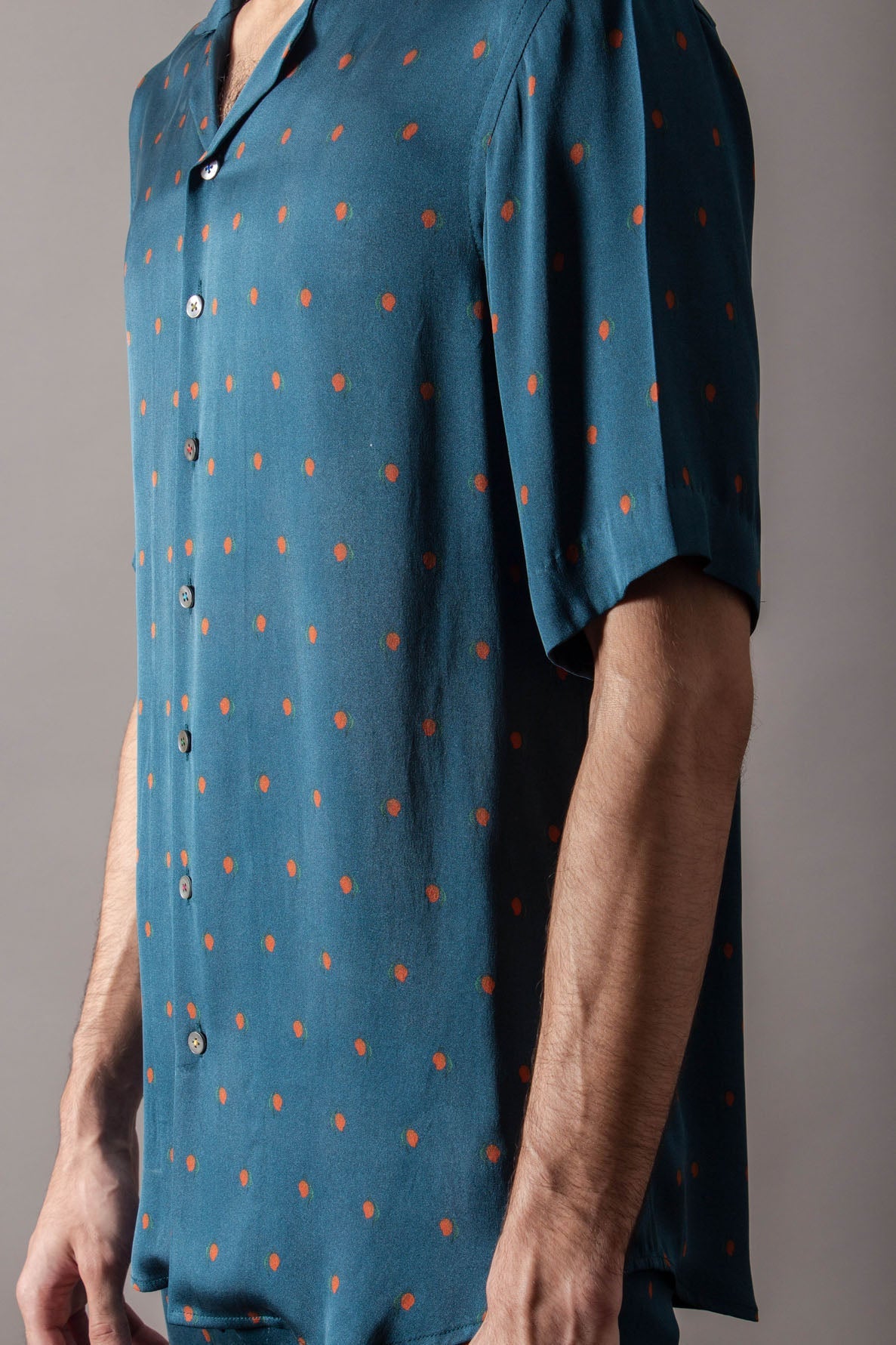 Bush Shirt - Satin Lycra Teal Mango Green Blouse for Women | Elegant Casual Wear for Outdoor Adventures & Tropical Vacations