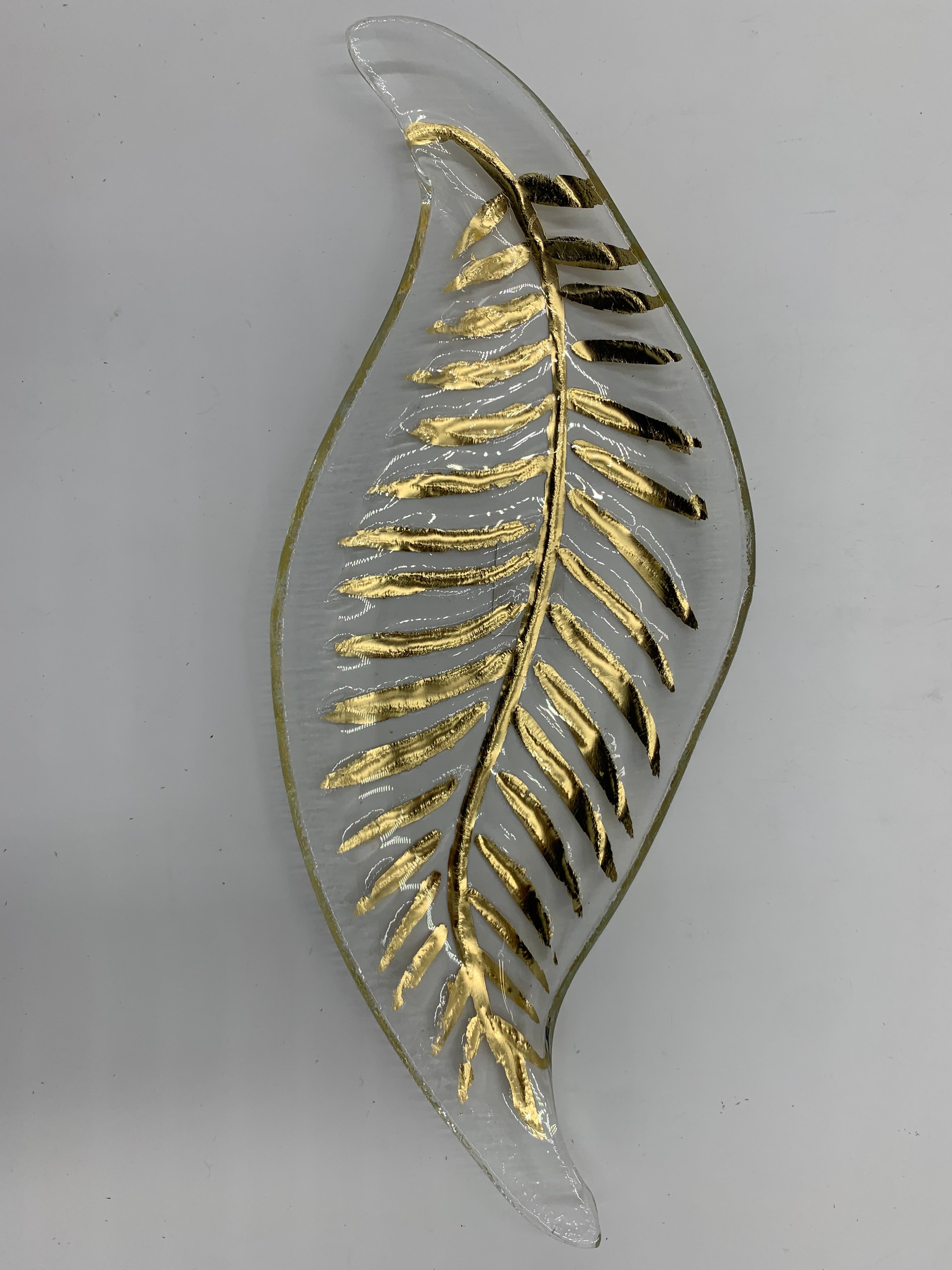 13x5 Gold Glass Leaf-Shaped Plate - Elegant Serving Dish for Desserts, Appetizers & Party Decor