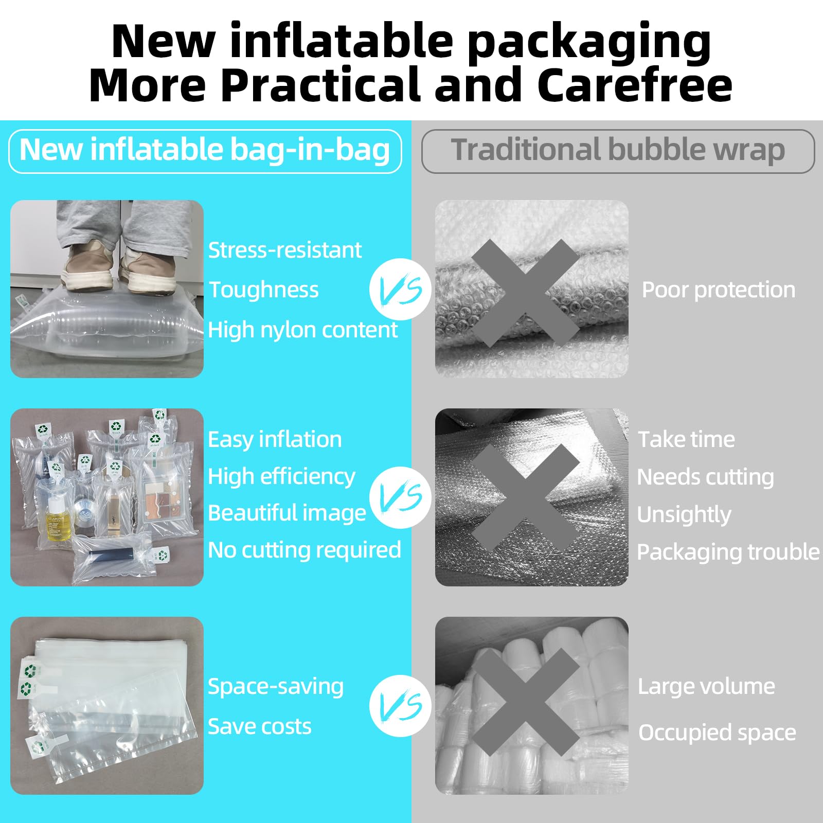 50 Pack 10x12 Inch Air Bubble Cushioning Bags for Shipping - Protective Void Fill Packaging with Free Air Pump - Ideal for Ecommerce, Fragile Items & Moving Supplies