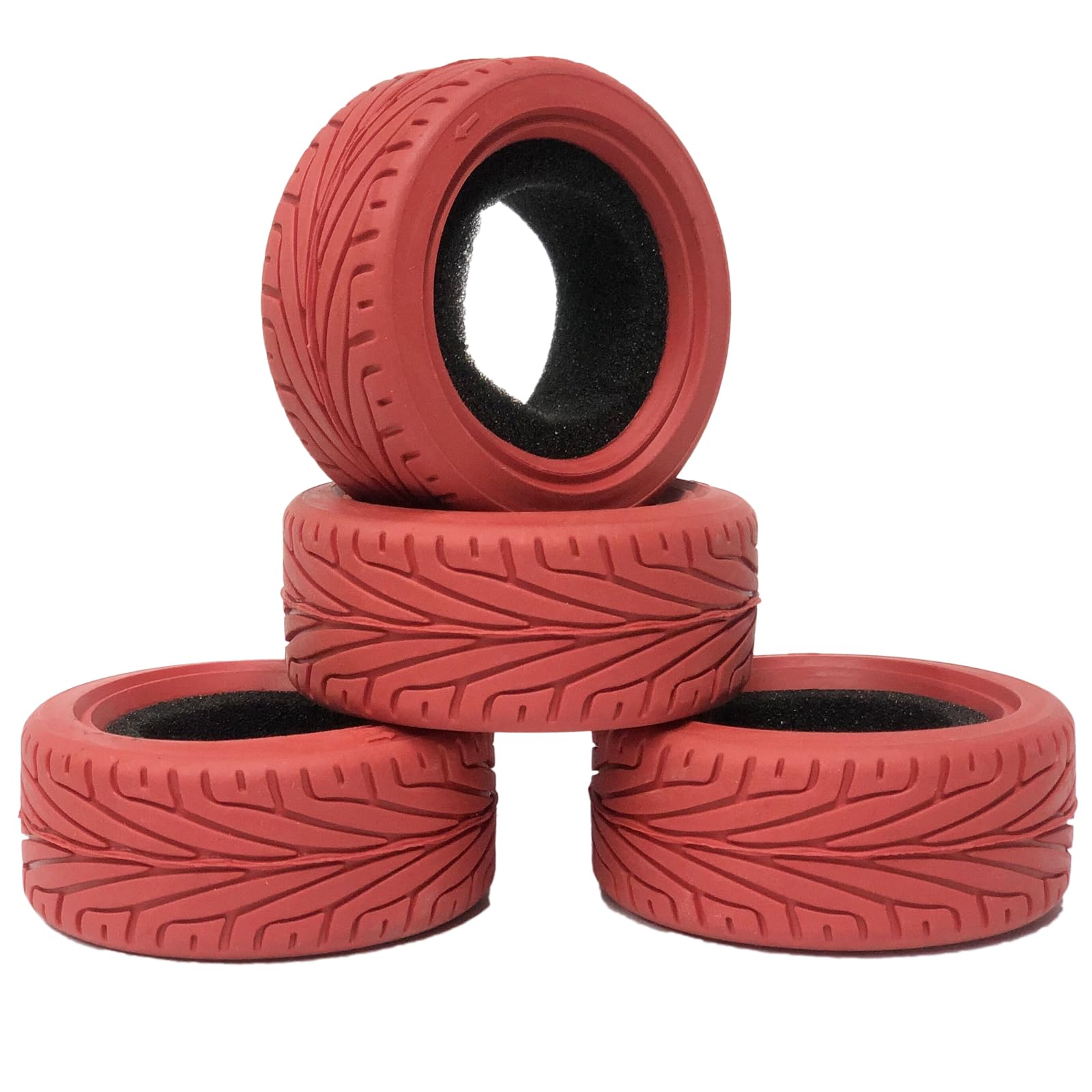 WONFAST 1/10 Scale RC On-Road Car Tires - 4PCS 65mm Grain Drift Rubber Replacement Tires for HSP Tamiya HPI Racing Cars - Perfect for Drifting, Racing and Run-flat Performance (Red)