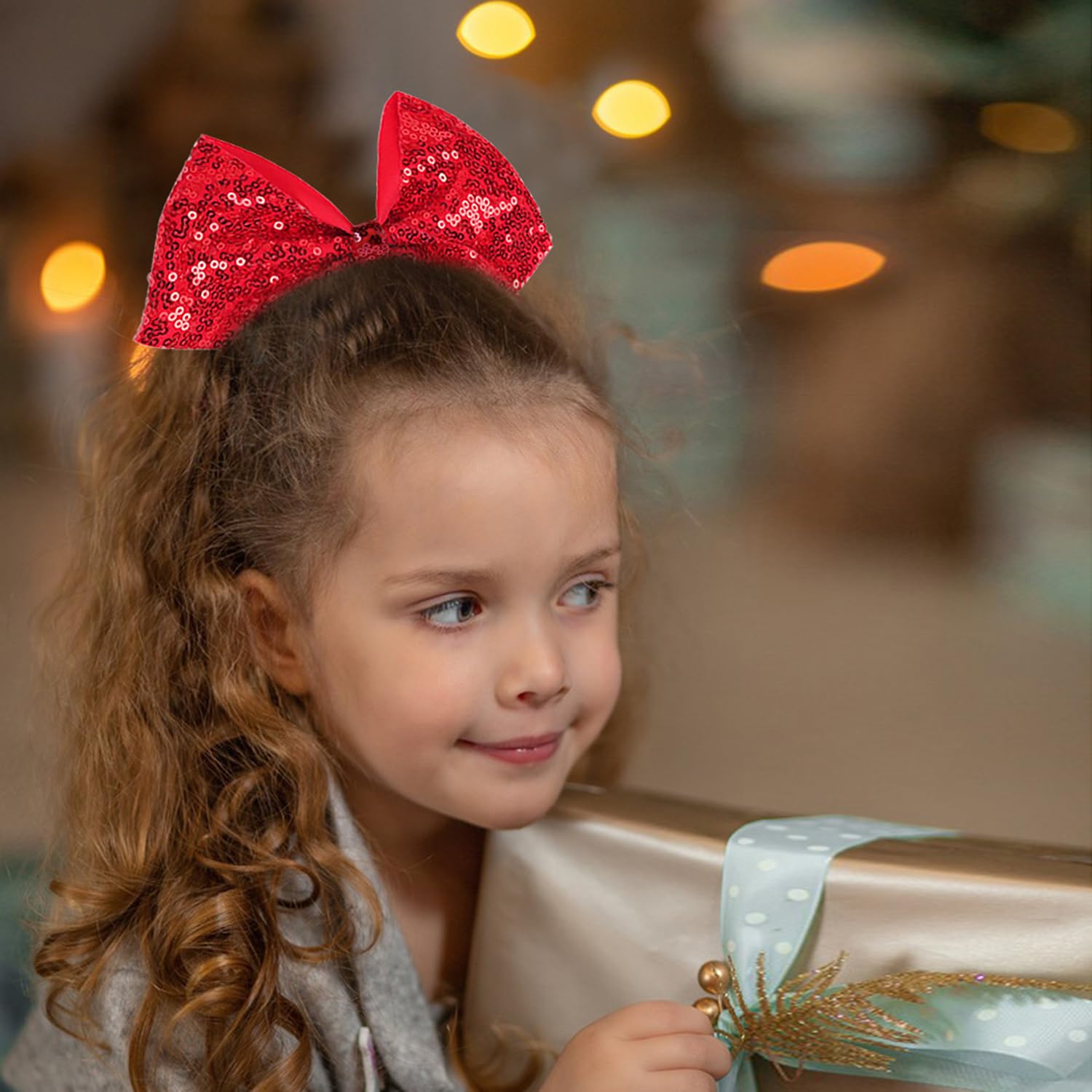 7 Inch Large Jumbo Glitter Cheer Bow Clip - Sequin Hair Bow with Tails for Girls & Teens - Perfect for Softball, Cheerleading Outfits & Uniforms (Red) - Great for Competitions, Games & School Spirit Events