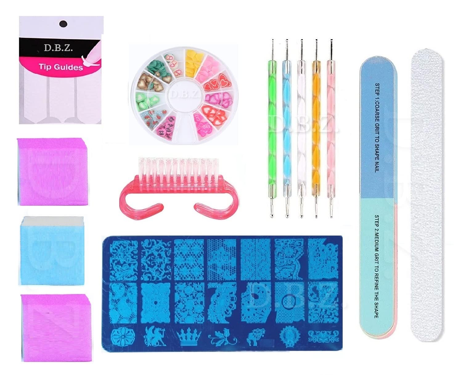 D.B.Z.® 3D Nail Art Kit - 1 Rectangular Image Plate, Nail Buffers, Nail Files & Professional Nail Art Tools Set for Women & Girls - Perfect for DIY Manicures, Salon Nail Designs & Home Nail Decorations