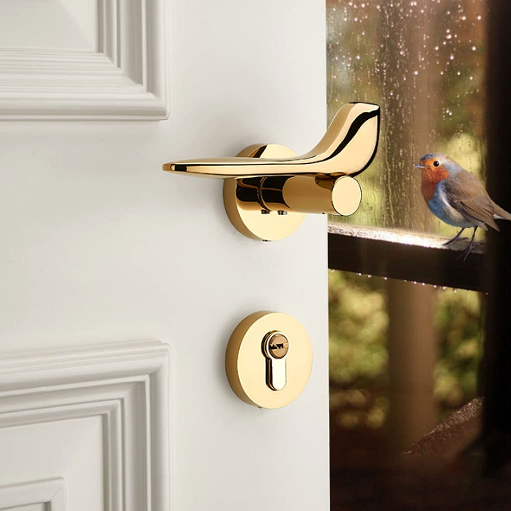 **Silent Metal Door Knob Lever with Key - Bright Chrome Bedroom Bathroom Study Hallway Closet Door Handle Lock - Perfect for Noise-Sensitive Areas & Home Security**