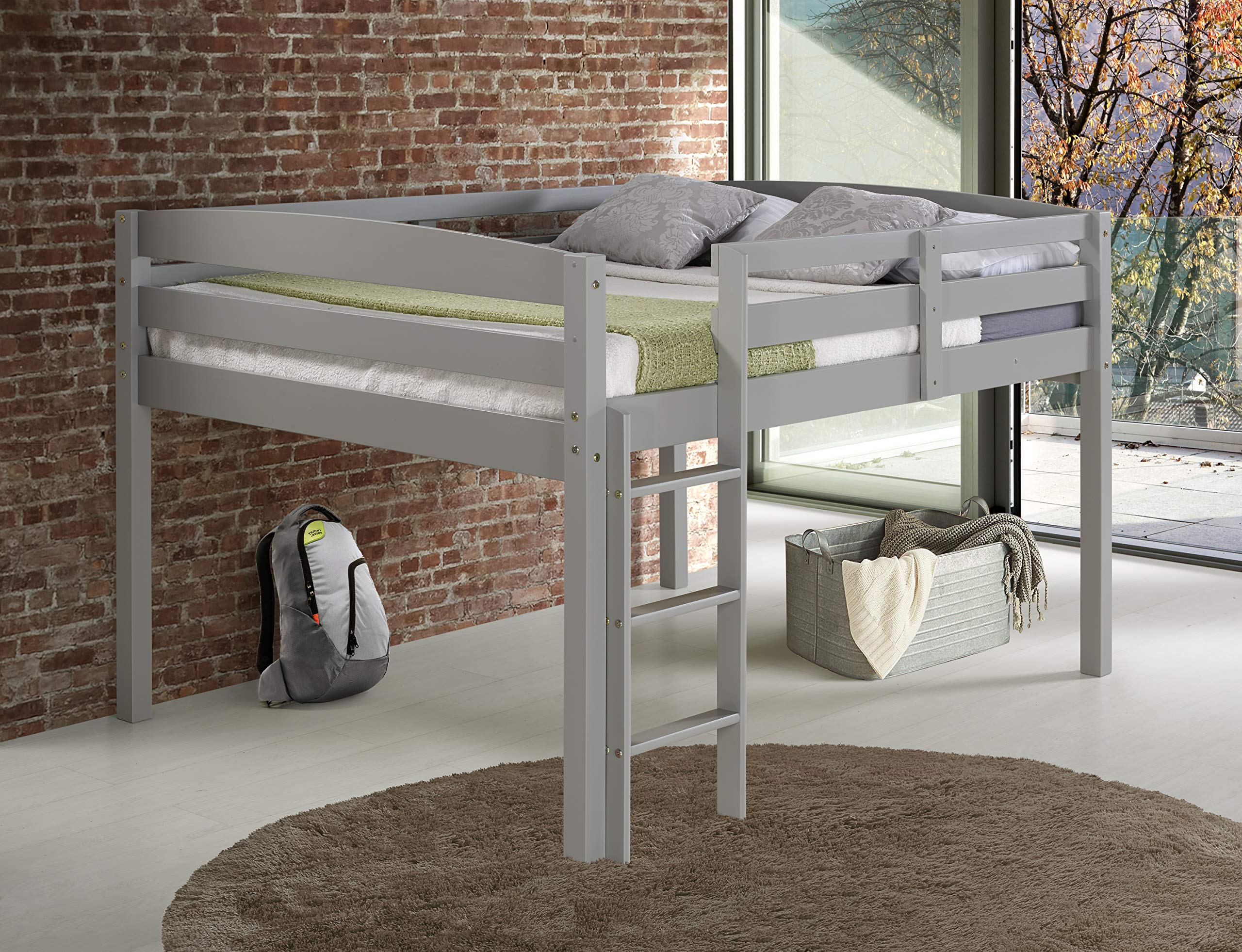 Concord Junior Loft Bed with Ladder - Twin Size Grey Wooden Bunk Bed for Kids & Teens - Perfect for Small Bedrooms, Dorm Rooms & Space-Saving Kids' Rooms