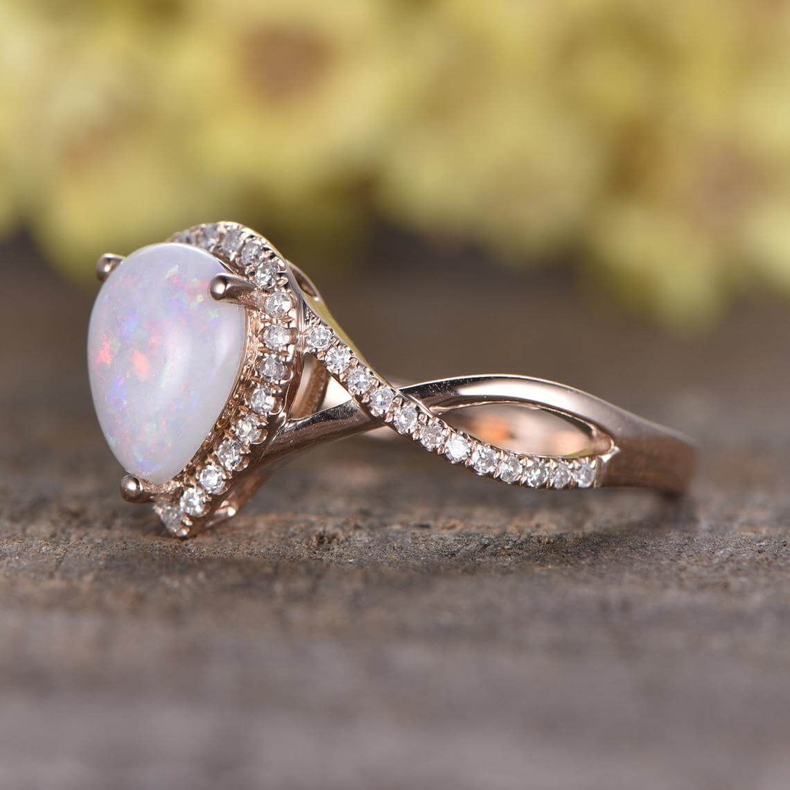 Natural Pear Opal Diamond Engagement Ring - Vintage Style Infinity Band for Wedding, Proposal & Anniversary Gifts | Perfect for Bridal Jewelry & Special Occasions
