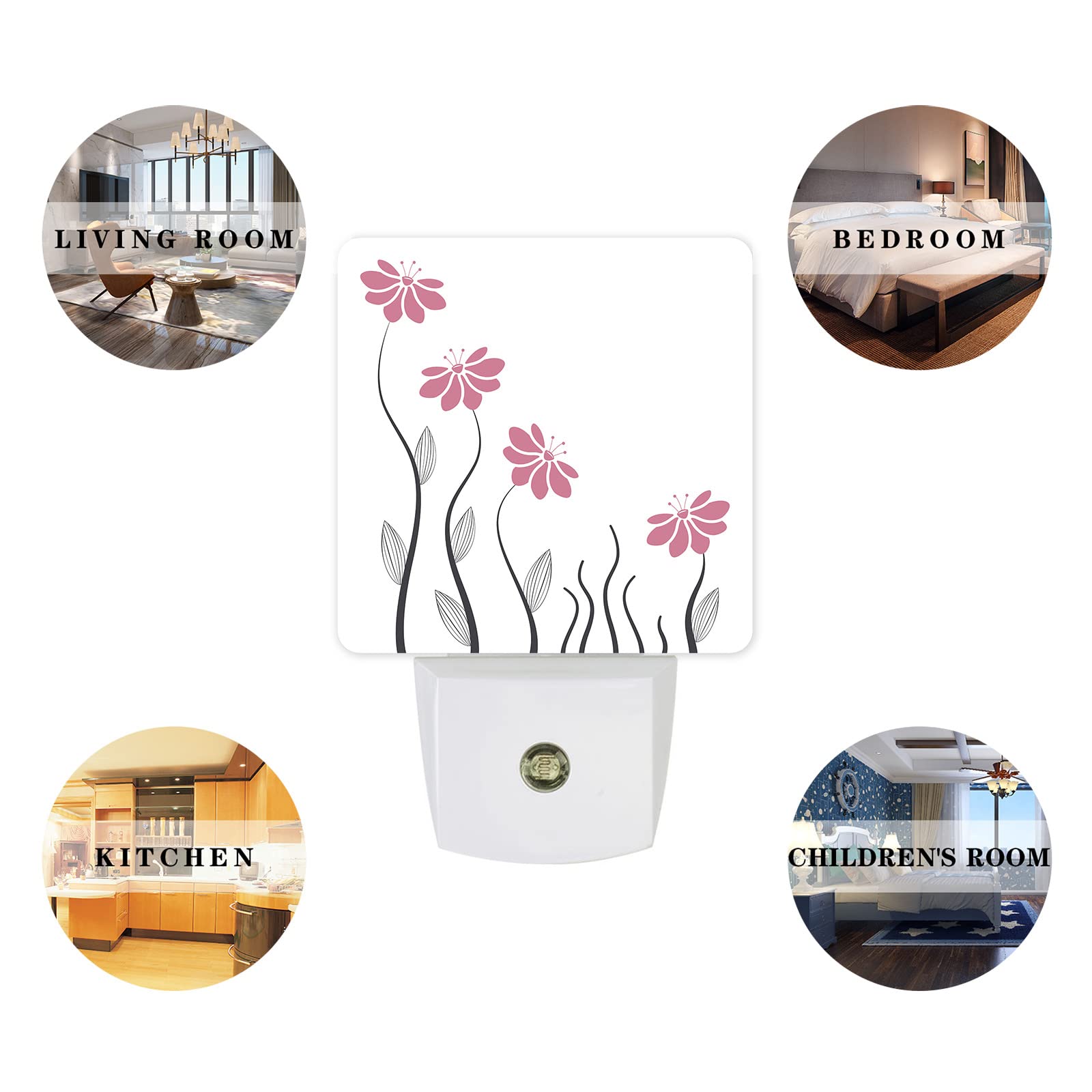 LED Night Light for Kids - Plug-in Wall Nightlight with Dusk-to-Dawn Sensor, Pink Floral Design - Perfect for Nursery, Bedroom, Bathroom, Hallway & Stairs - Safe & Soothing Baby Night Light for Home Decor
