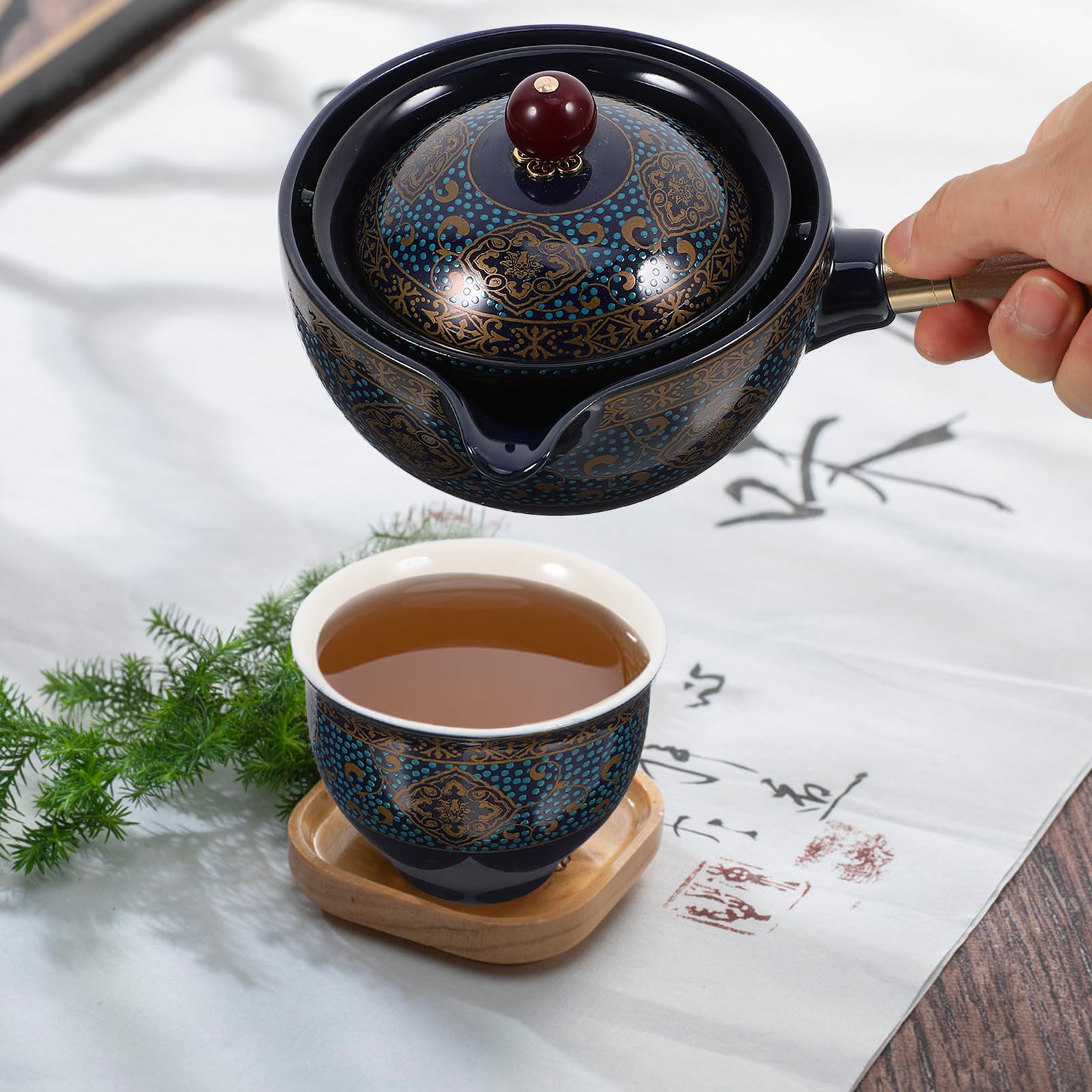 Premium Chinese Blue and White Porcelain Teapot Set - 360° Rotating Gongfu Tea Maker, Ceramic Japanese Style Teaware with Tea Pet - Perfect for Home Tea Ceremony, Office Use & Gift Giving