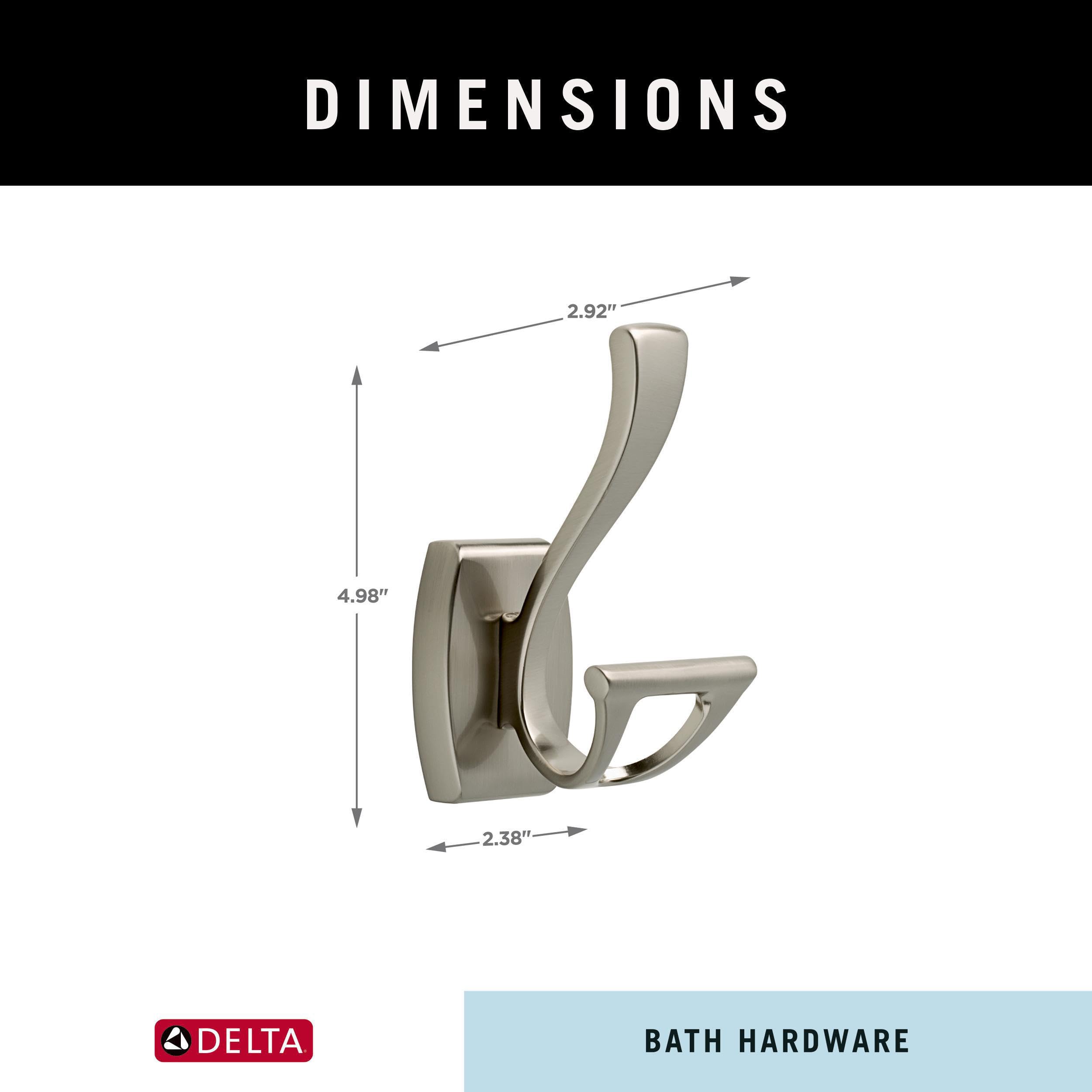 DELTA Dansant Satin Nickel Towel Hook - 2.4 x 2.9 x 4.8 Inch Bathroom Robe Hook - Durable Wall Mounted Towel Holder for Bathroom, Spa, Gym & Bedroom Organization