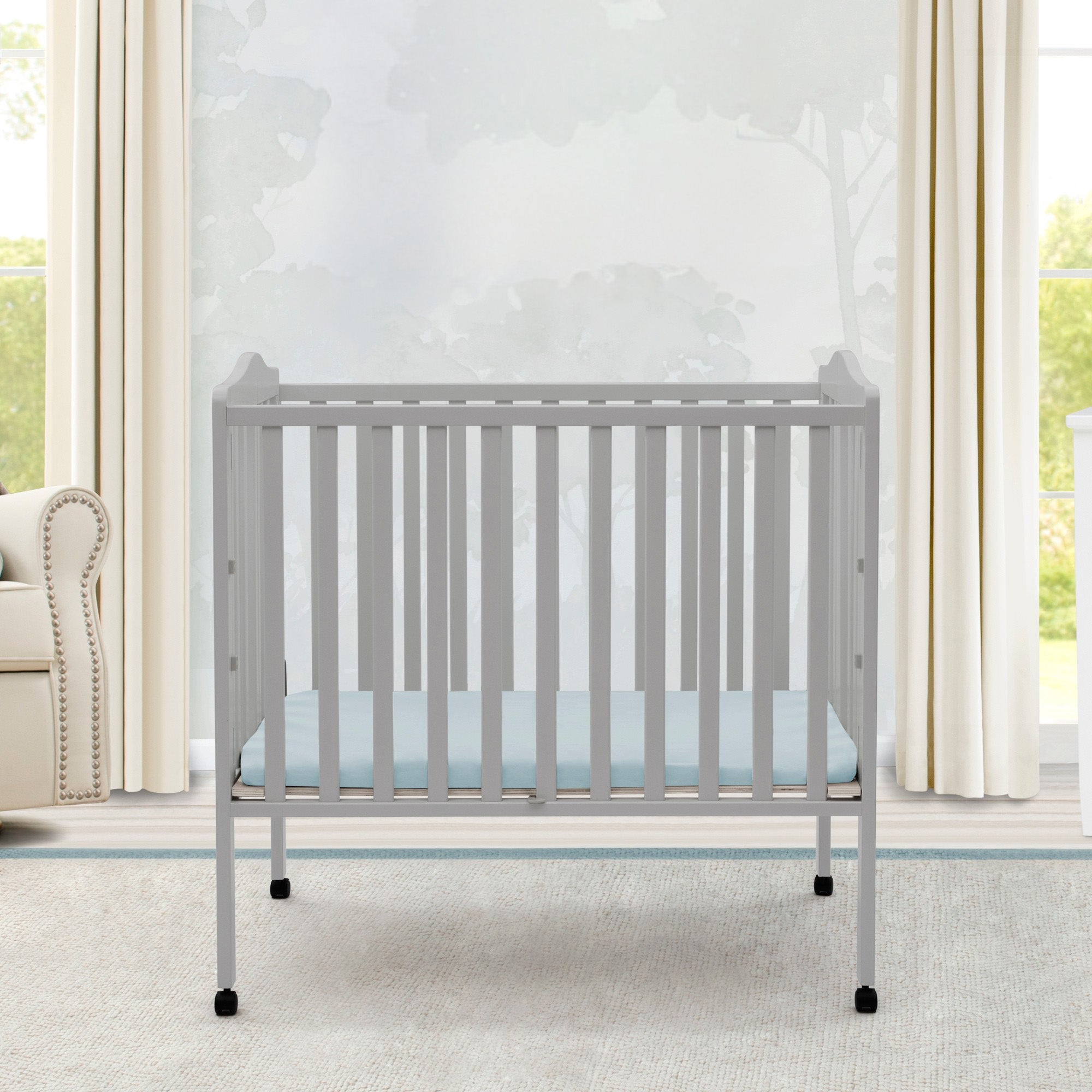 Portable Folding Mini Baby Crib with 1.5 Inch Mattress - Lightweight Travel Crib for Home, Nursery & On-The-Go