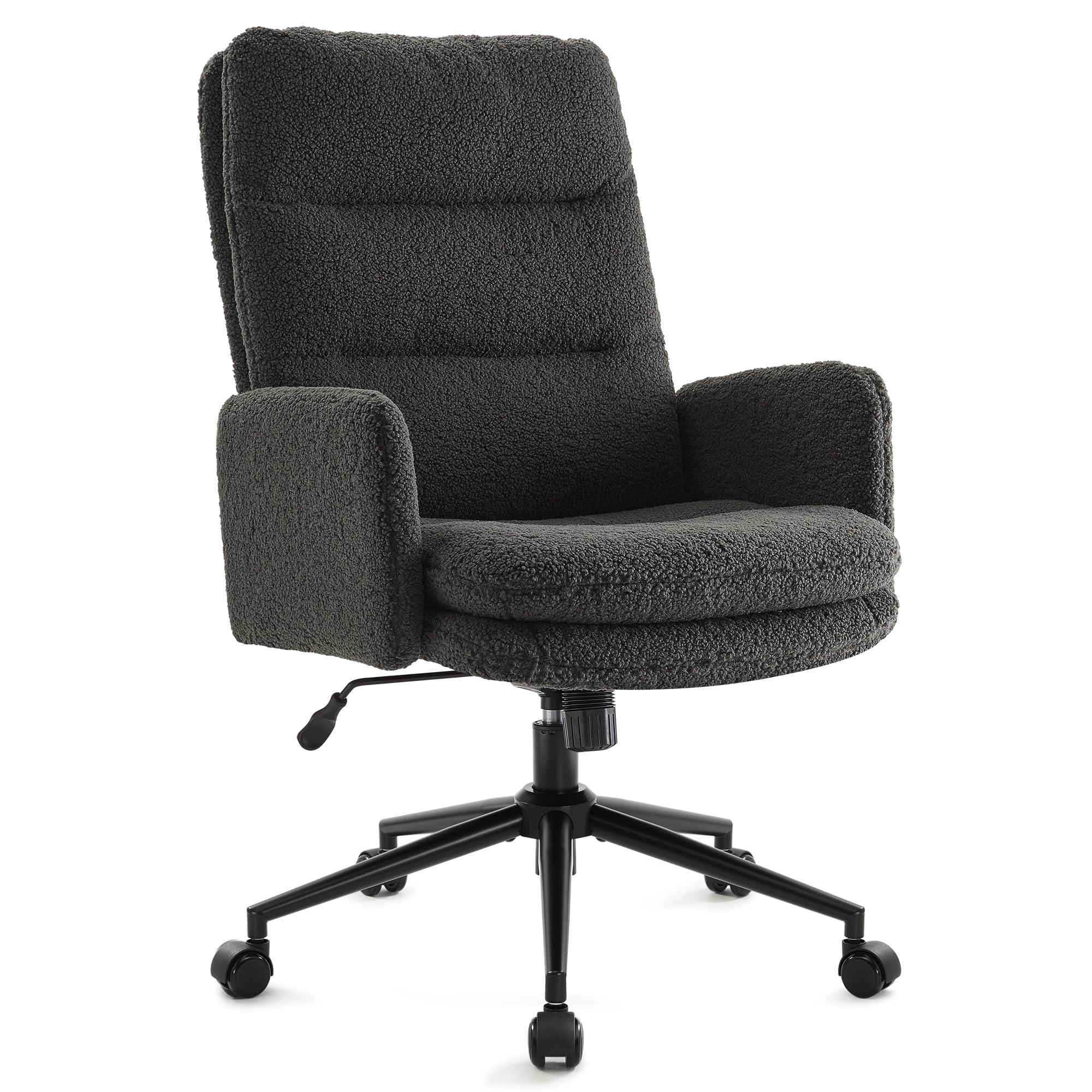 Ergonomic Swivel Office Desk Chair with Wheels - High Back Adjustable Computer Task Chair with Armrests, Upholstered Mesh Home Office Chair for Work & Gaming - Dark Grey Executive Chair for Office, Study Room & Home Workspace