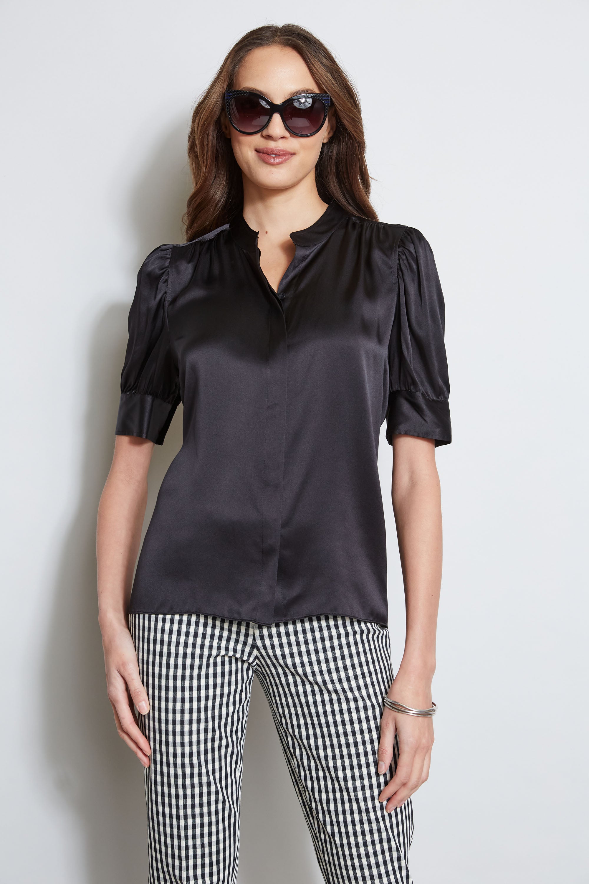 Silk Satin Ruched Sleeve Blouse for Women - Elegant Work Shirt & Party Top - Perfect for Office, Date Night & Special Occasions