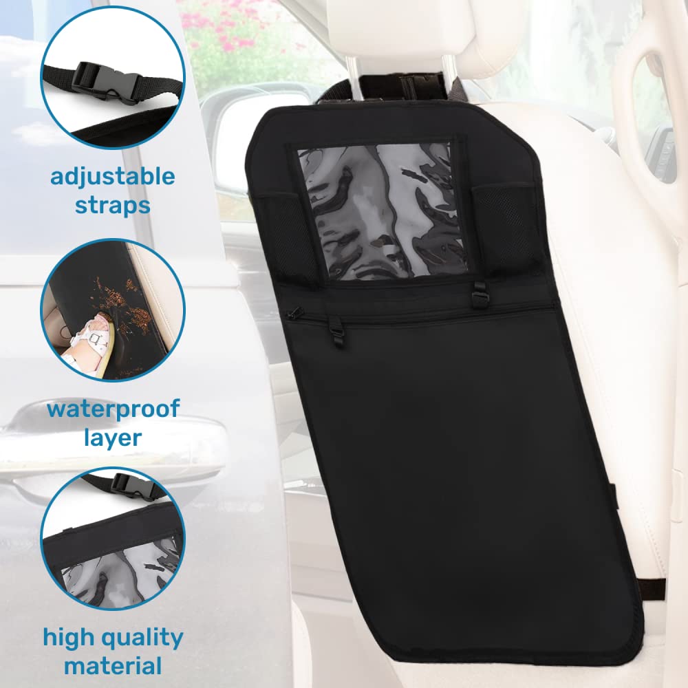 Enovoe 2-Pack Kick Mats Back Seat Protectors for Cars - Waterproof Car Seat Cover with Zipper Storage Pocket & Tablet Holder - 18