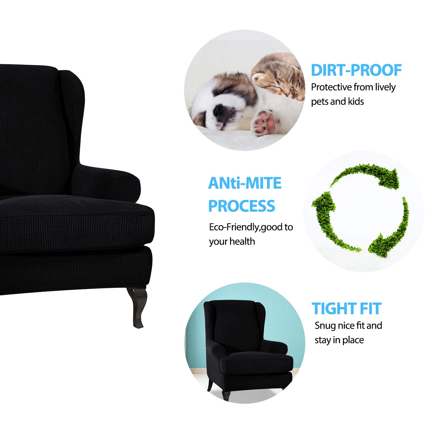 Stretch Wing Chair Slipcovers with Ears - Jacquard Furniture Protector for Living Room