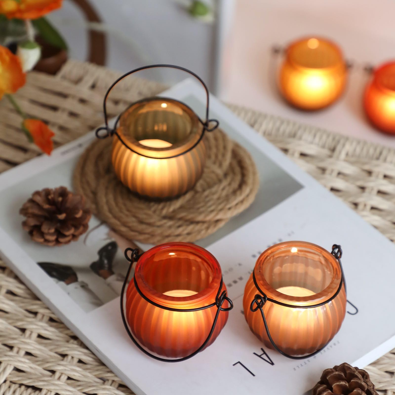 12Pcs Pumpkin Votive Candle Holders Set - Thanksgiving Fall Table Decor, Autumn Centerpiece for Home & Dinner Party | Perfect for Thanksgiving Decorations, Fall Weddings, and Cozy Seasonal Ambiance