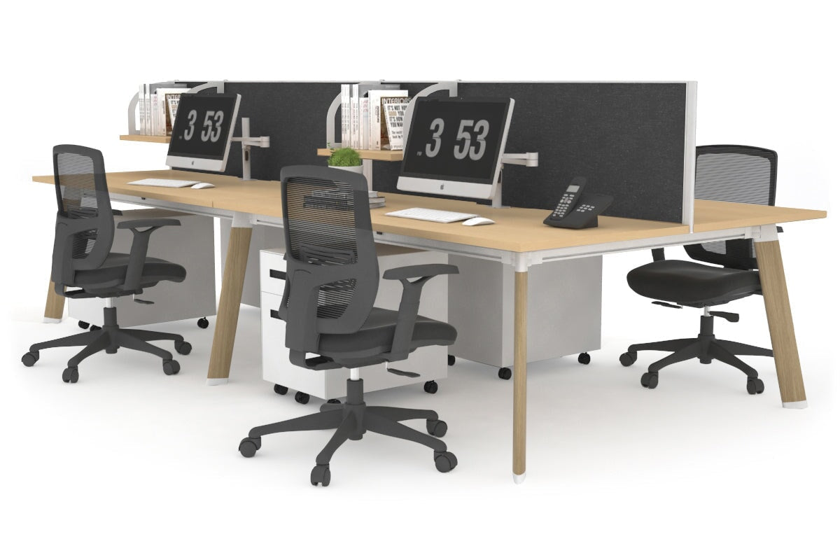 4-Person Workstation with Wood Imprint Frame - 1600L x 800W Office Desk with Cable Management Scallop for Team Collaboration & Productivity | Perfect for Open Offices, Coworking Spaces & Home Offices