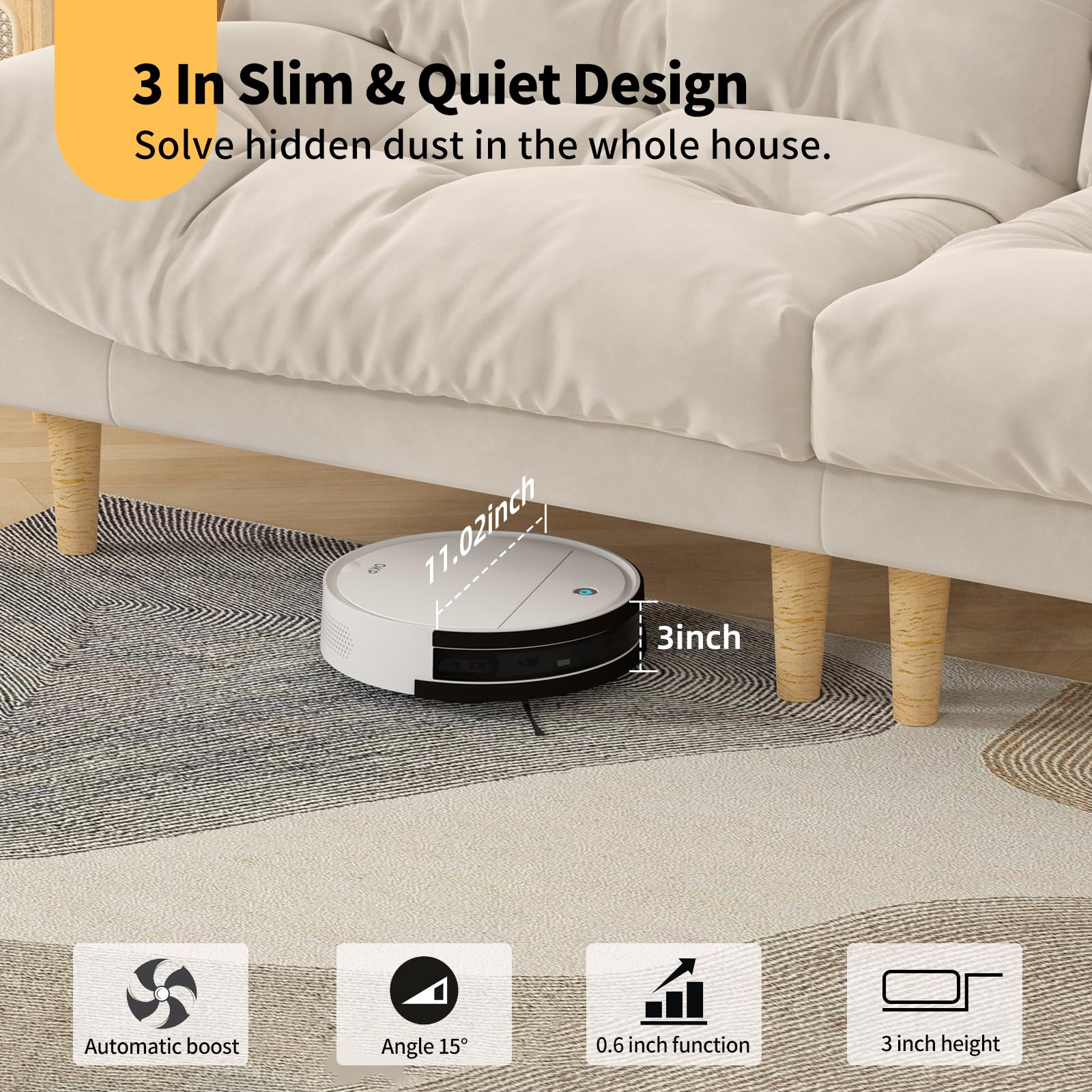 K5 Robot Vacuum Cleaner with 2500Pa Strong Suction - Smart WiFi/Alexa Compatible - Self-Charging Ultra Quiet Mini Robotic Vacuum for Hardwood Floors & Carpets - Perfect for Pet Hair Removal & Home Cleaning (Living Room, Bedroom, Office)