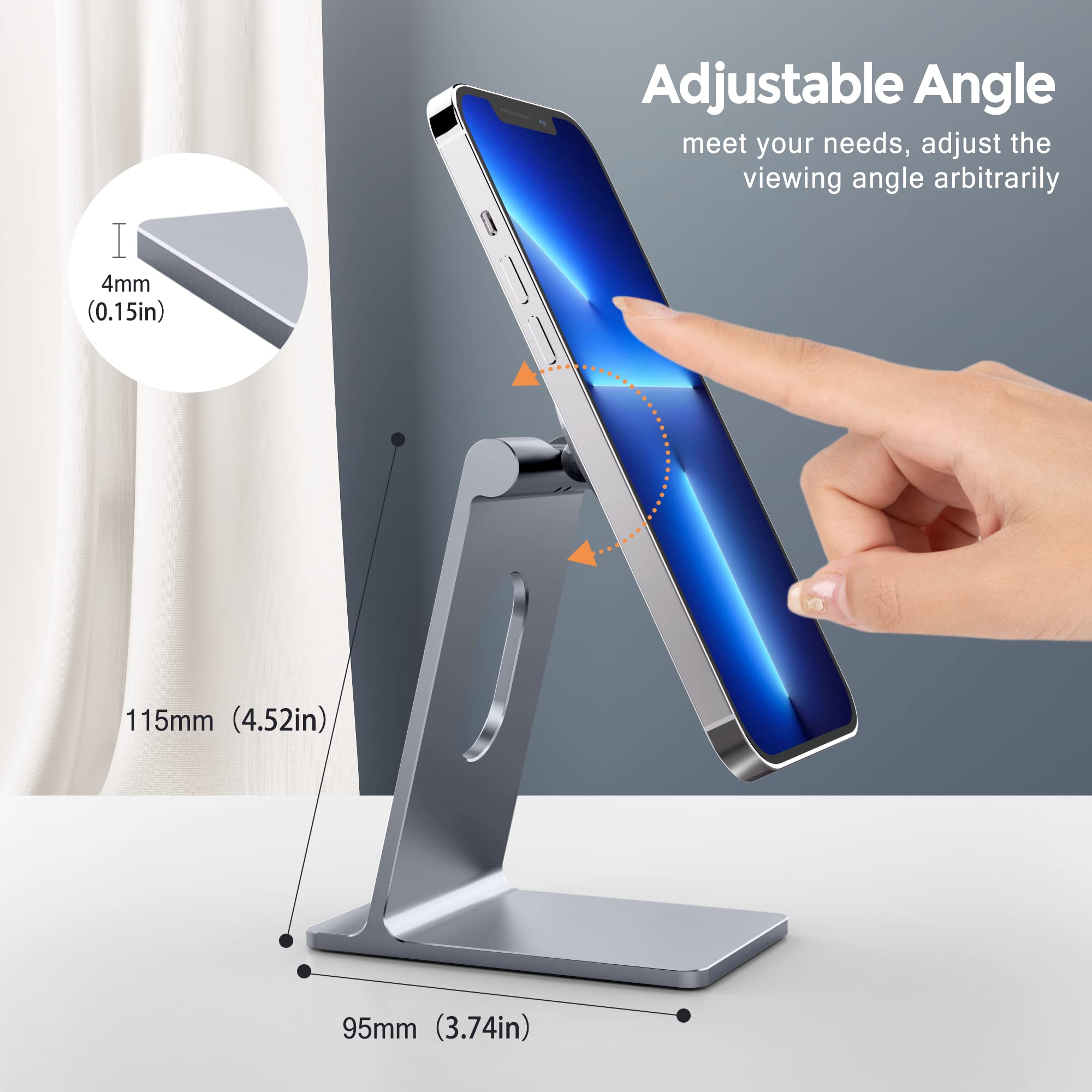 Adjustable Aluminum MagSafe Phone Stand Holder for Desk - Compatible with iPhone 16/15/14/13/12 Pro Max/Plus/Mini & All MagSafe Cases | Perfect for Home Office, Car Dashboard & Nightstand Charging