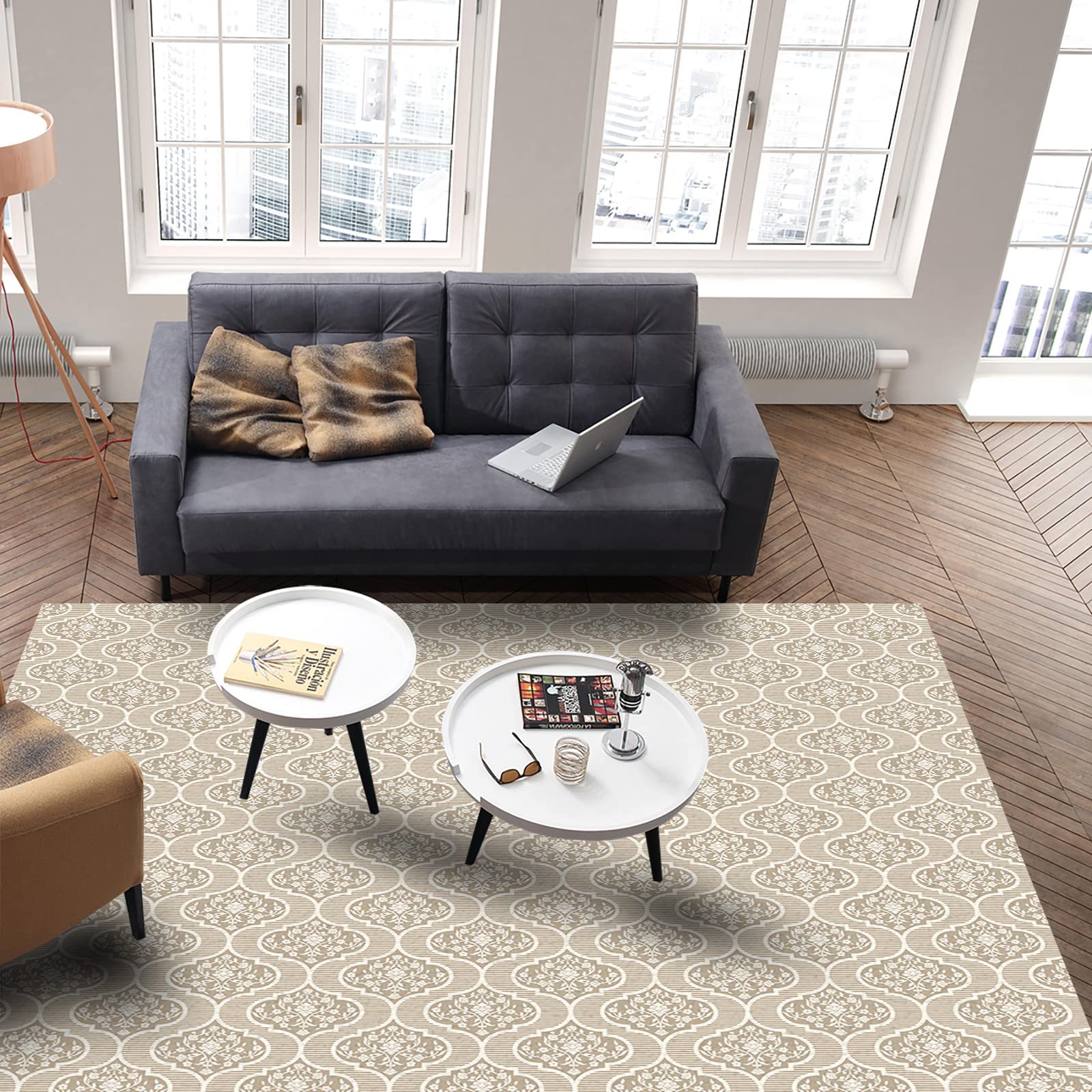 4'x6' Non-Shedding Boho Moroccan Tile Print Area Rug - Brown Abstract Lattice Design for Living Room, Bedroom, Kitchen & Bathroom Decor | Indoor Outdoor Home Carpet Runner