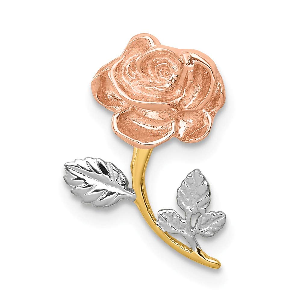 14K Solid White & Rose Gold Rose Chain Slide Pendant Charm - Elegant Jewelry for Women, Perfect for Valentine's Day Gifts, Anniversary Presents & Everyday Wear