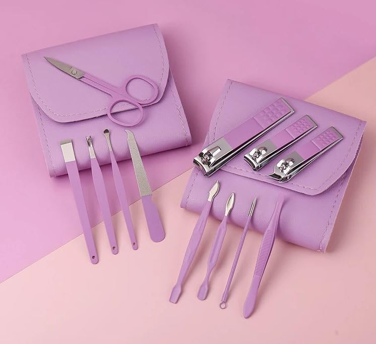 Zabb KAMIKAZE 12-Piece Professional Manicure & Pedicure Kit - Stainless Steel Nail Tools Set with Folding Bag (Purple) | Portable Nail Care Kit for Home, Salon & Travel