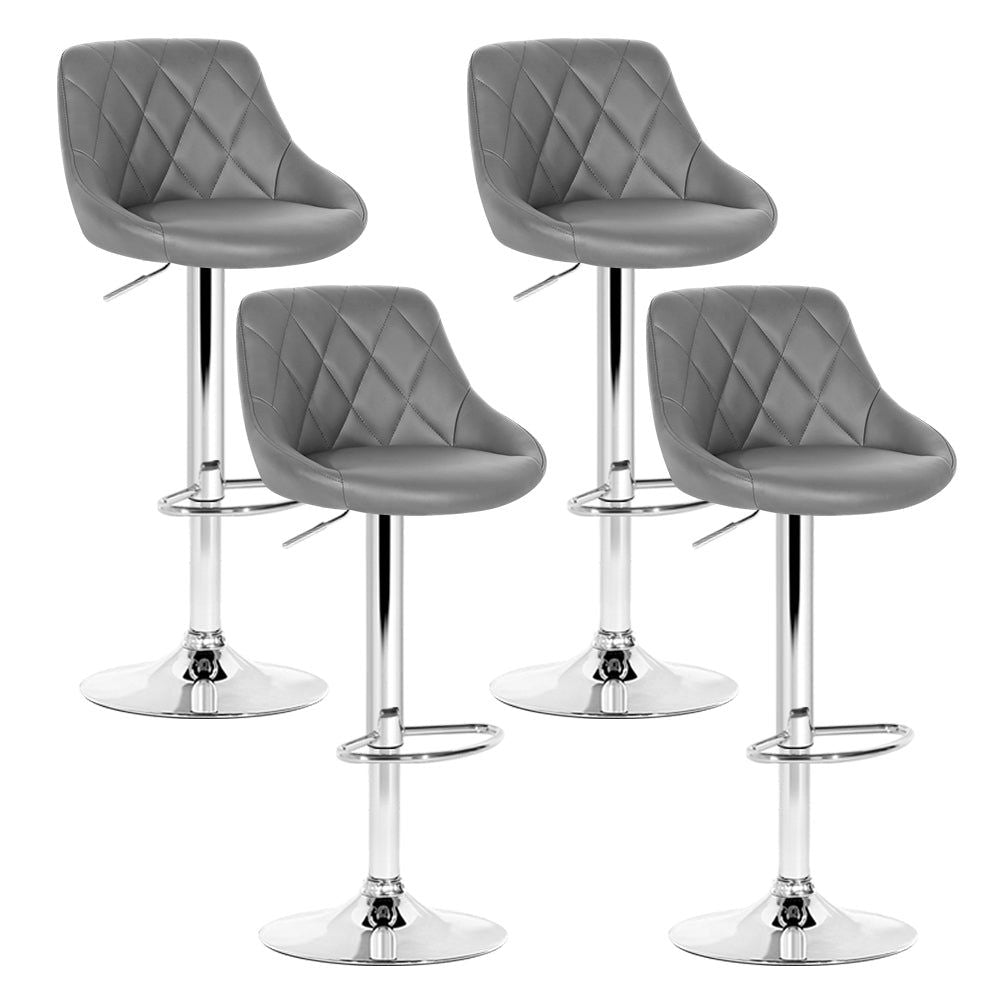 4 Bar Stools with Leather Padded Seats & Gas Lift Mechanism in Grey - Perfect for Kitchen Islands, Breakfast Bars & Home Bars