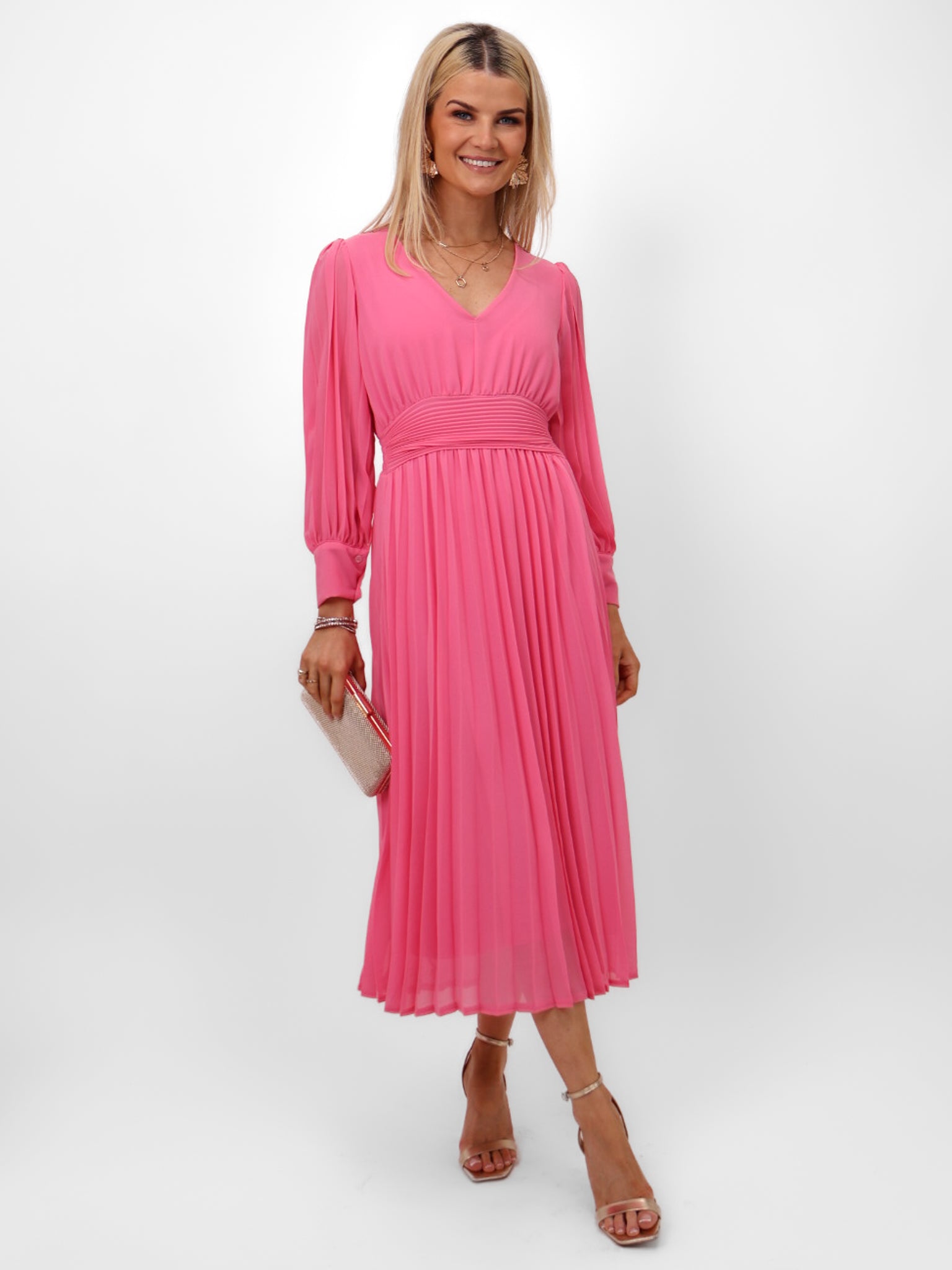 Hannah Midi Dress for Women - Flowy Pink Summer Dress with Short Sleeves, Perfect for Beach Vacation, Date Night and Casual Outings