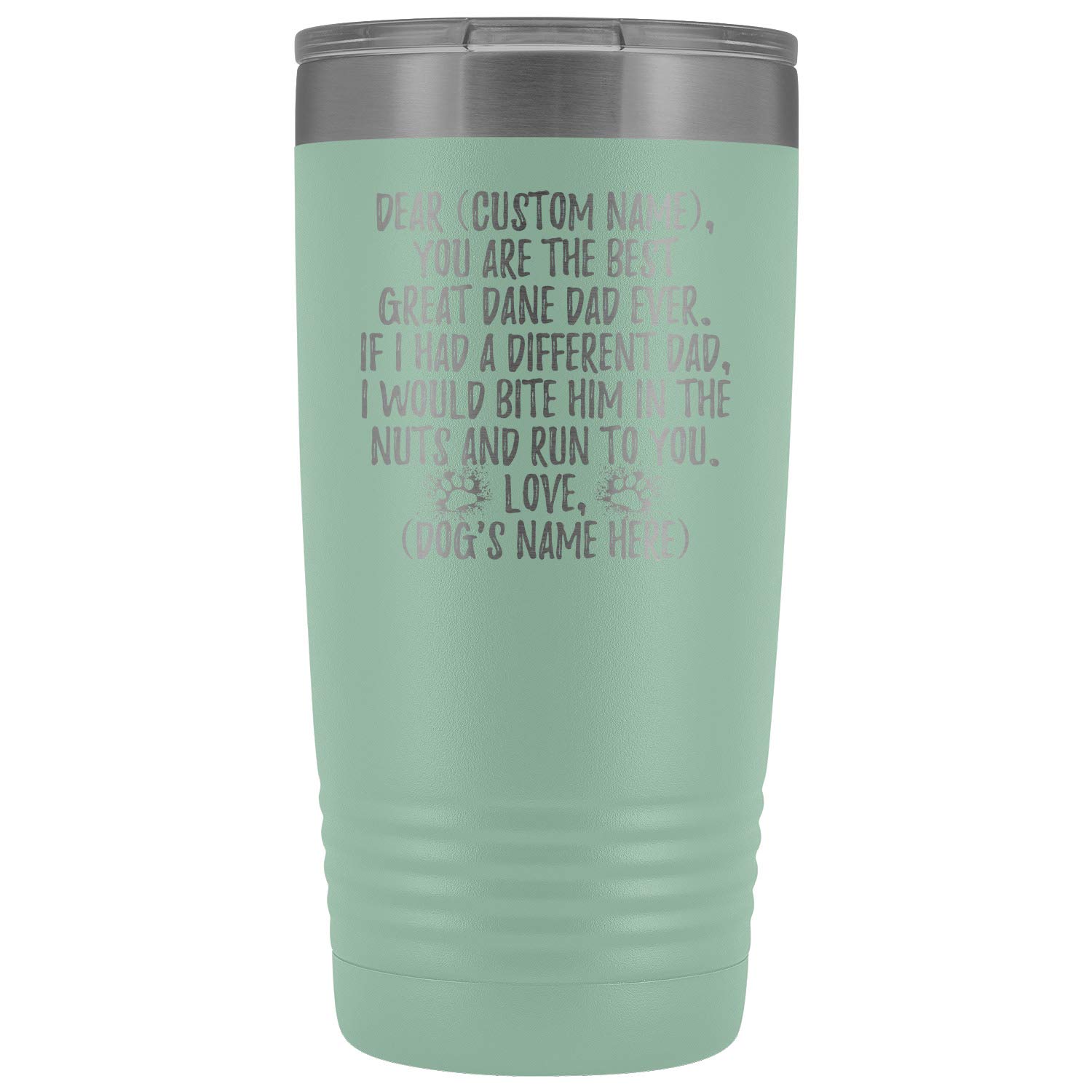 Personalized Great Dane Dog Dad Tumbler 20oz - Custom Engraved Insulated Cup for Great Dane Owners, German Mastiff Lovers - Perfect Gift for Dog Dads, Birthday & Father's Day - Keeps Drinks Hot/Cold - Teal Color