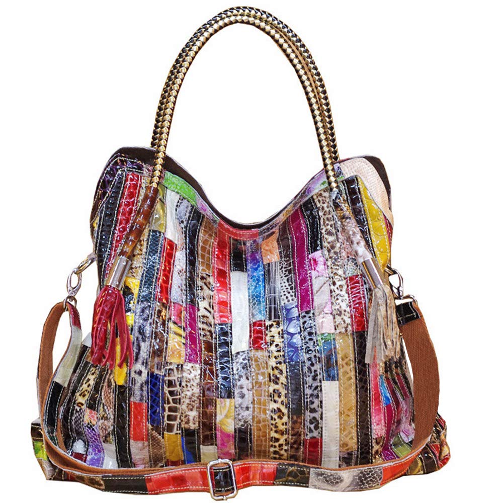 Stylish Women's Leather Tote Bag - Large Multicolor Satchel Purse with Top Handle & Shoulder Strap | Perfect for Work, Travel & Everyday Use