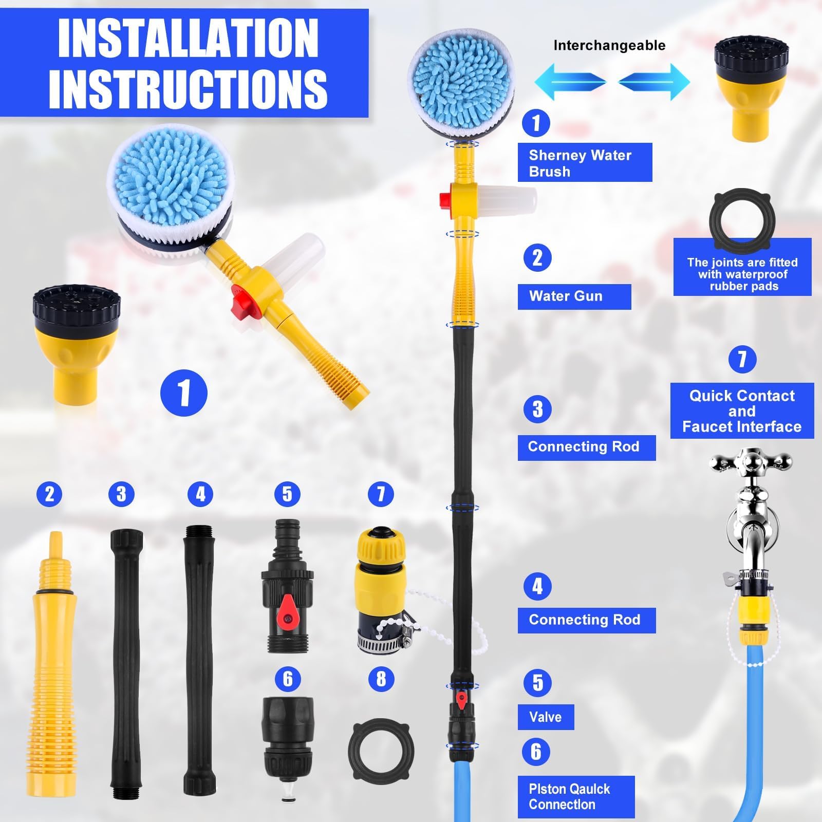 360 Degree Rotating Car Wash Brush with Handle - Detachable & Retractable Hose Attachment, Soap Dispenser - Perfect for Car, Yard, Garden & Pet Cleaning - Water-Saving Car Washing Kit for Home & Outdoor Use