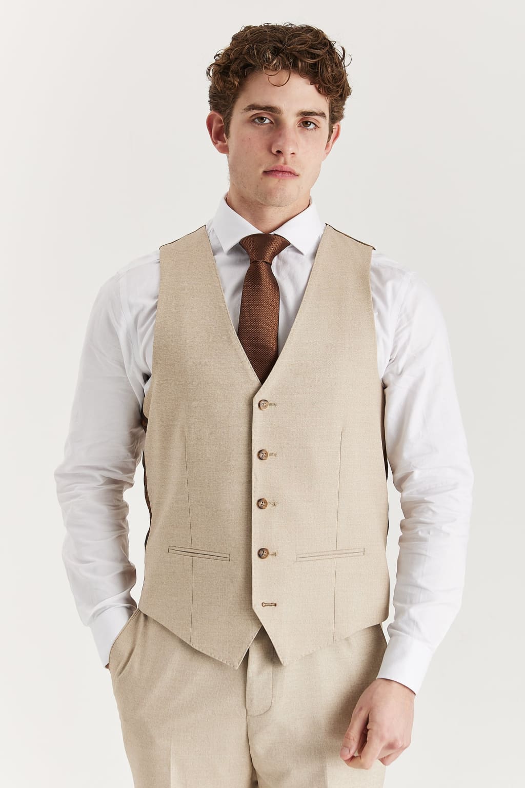 Belmont Men's Beige Waistcoat Vest - Slim Fit Formal Waistcoat for Weddings, Business & Special Occasions