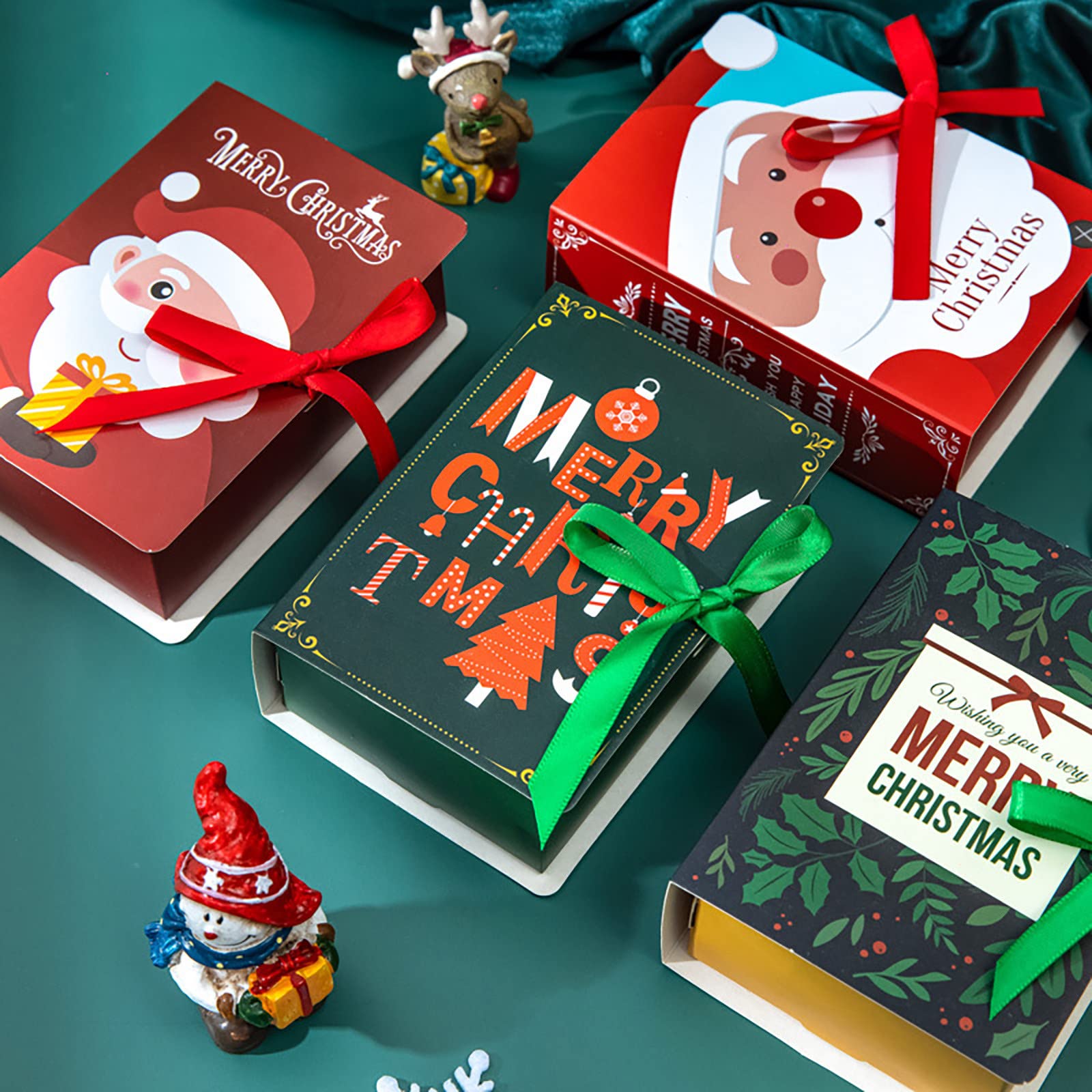 4Pcs Christmas Gift Box Set - Book-Shaped Santa Claus Candy Box Bags for Holiday Party Decorations | Perfect for Stocking Stuffers, Office Gifts & Festive Home Decor
