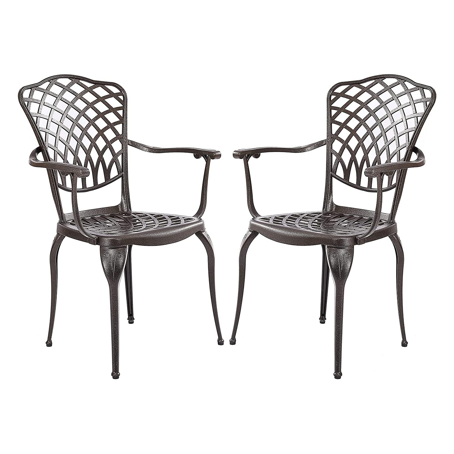 Kinger Home Arden 2-Piece Outdoor Patio Dining Chairs Set - Durable Cast Aluminum All-Weather Resistant Brown Garden Furniture - Perfect for Backyard, Poolside, and Restaurant Outdoor Seating