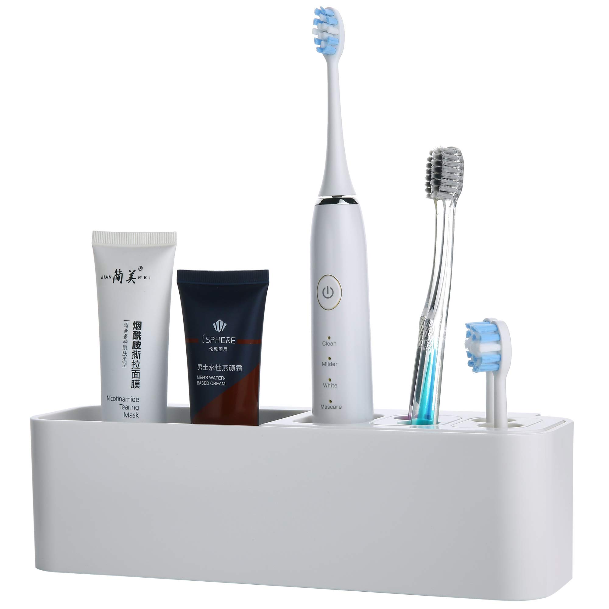 Pensino Wall-Mounted Toothbrush & Toothpaste Holder - Detachable Bathroom Organizer Stand for Electric and Manual Toothbrushes - Perfect for Small Spaces, Dorm Rooms, and Family Bathrooms
