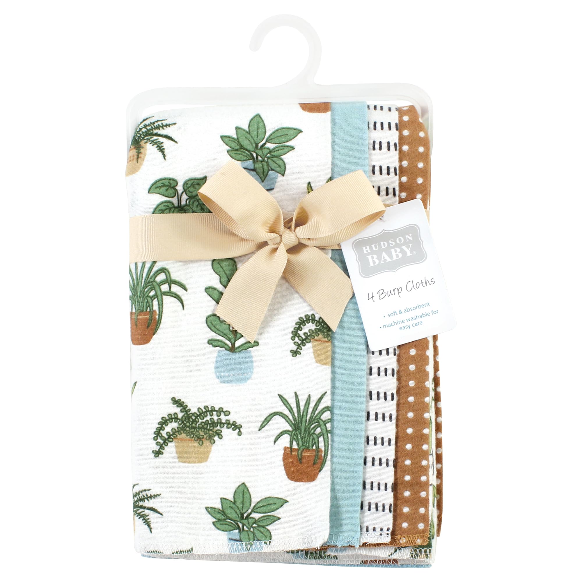 Hudson Baby Unisex Cotton Flannel Burp Cloths - Soft 4 Pack for Newborns & Infants - Plant Print Design - Perfect for Feeding, Spit-Up & Diaper Changing Essentials