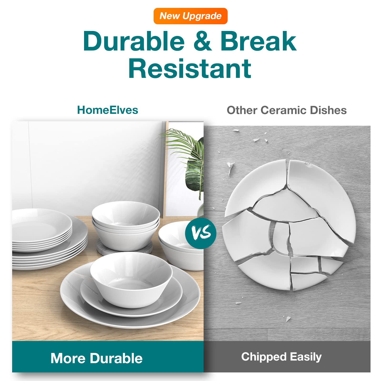HomeElves 18-Piece Opal Glass Dinnerware Set for 6 - Lightweight, Chip-Resistant Plates & Bowls - Dishwasher & Microwave Safe - Perfect for Family Dinners, Parties, and Everyday Use