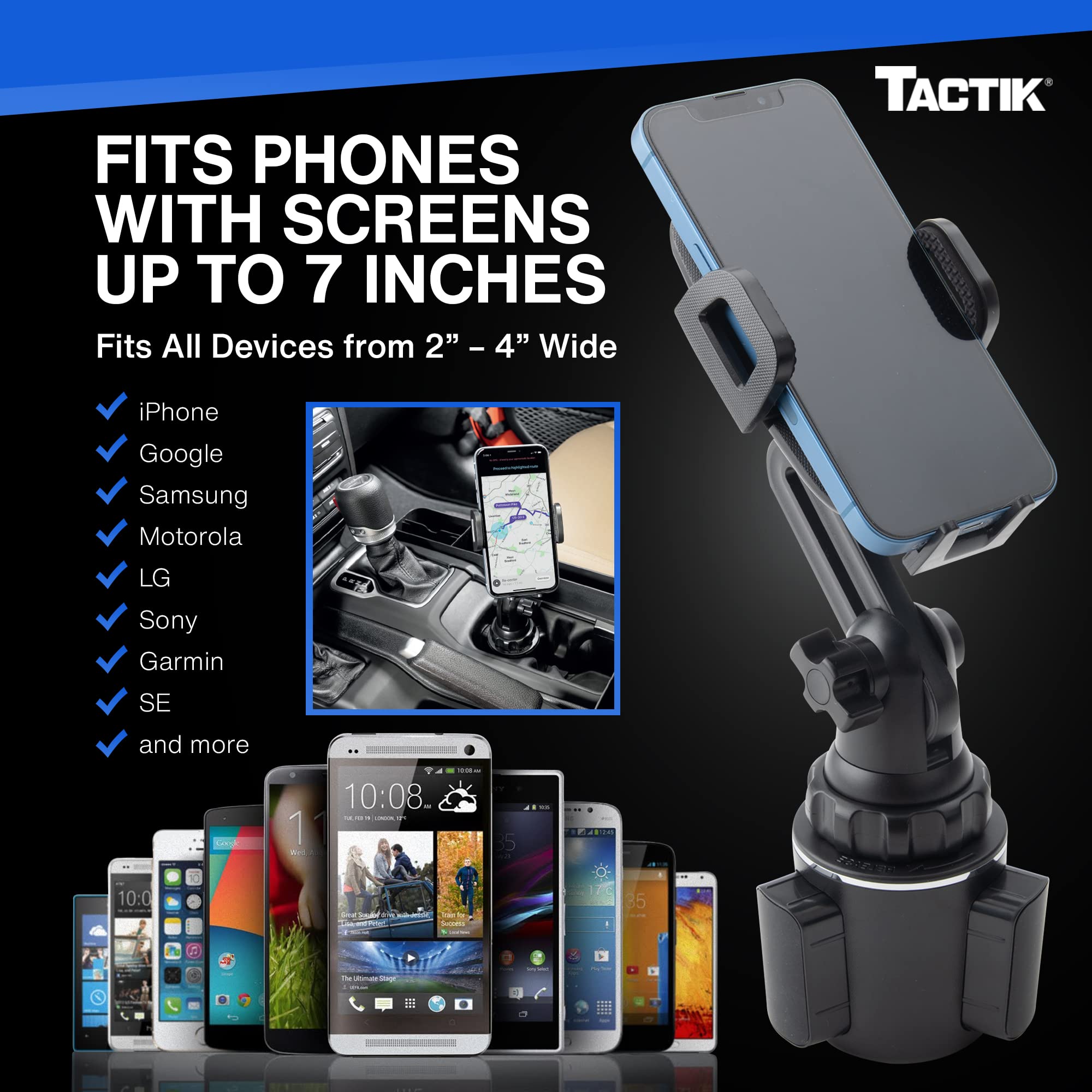 TACTIK 360° Rotatable Car Cup Holder Phone Mount - Universal Phone Holder for iPhone & Large 7
