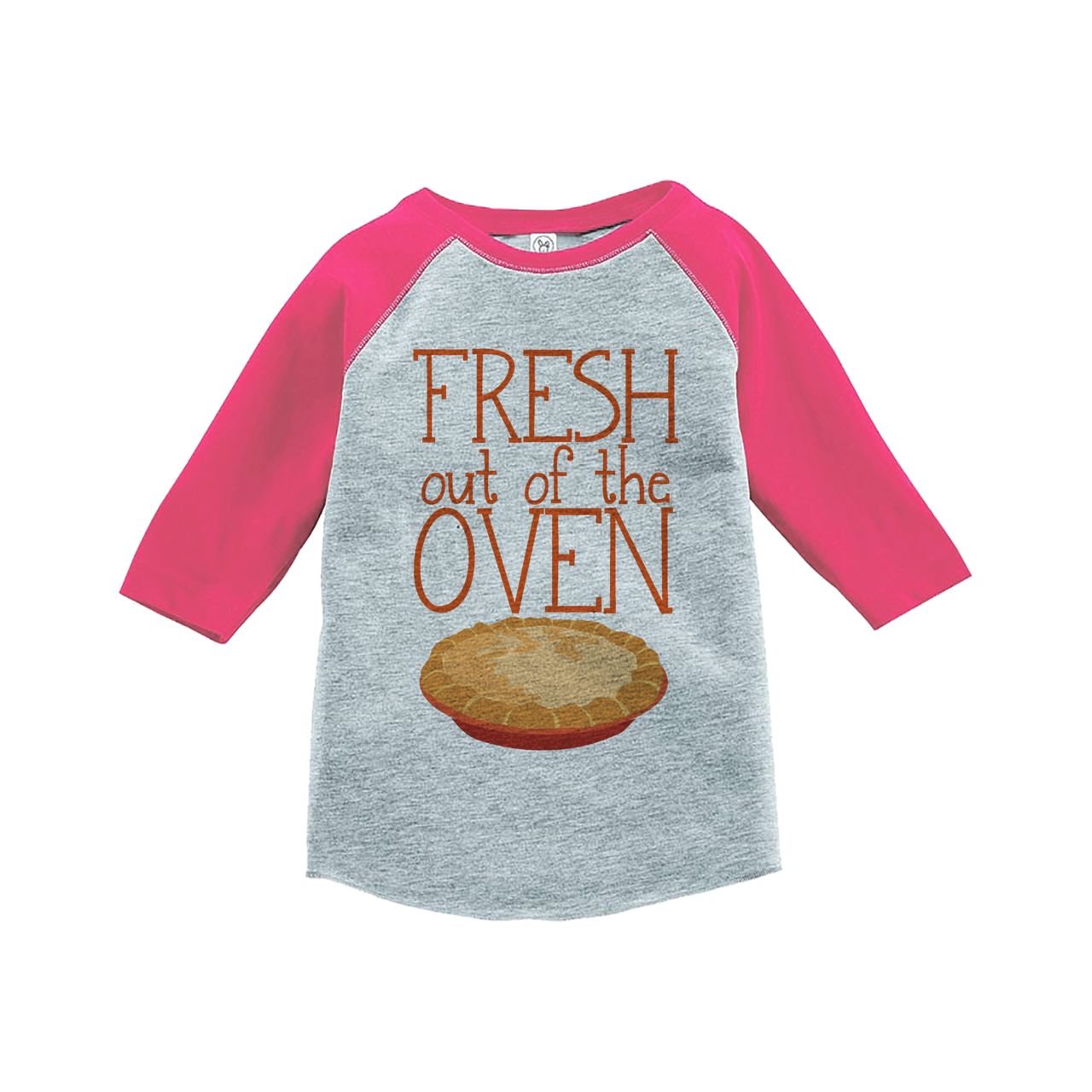 Custom Baby's Fresh Out of The Oven Thanksgiving Pink Raglan T-Shirt - Cute Holiday Outfit for Newborn Photoshoot, Family Gathering & First Thanksgiving Celebration