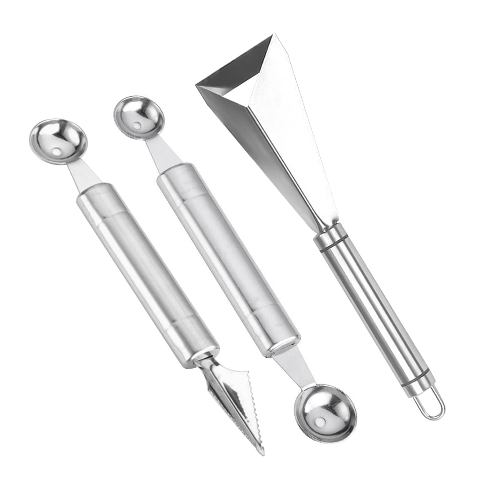 Premium 3-Piece Stainless Steel Fruit & Vegetable Carving Knife Set - Professional Melon Baller & DIY Kitchen Tools for Home Chefs | Perfect for Fruit Sculpting, Garnishing & Culinary Arts