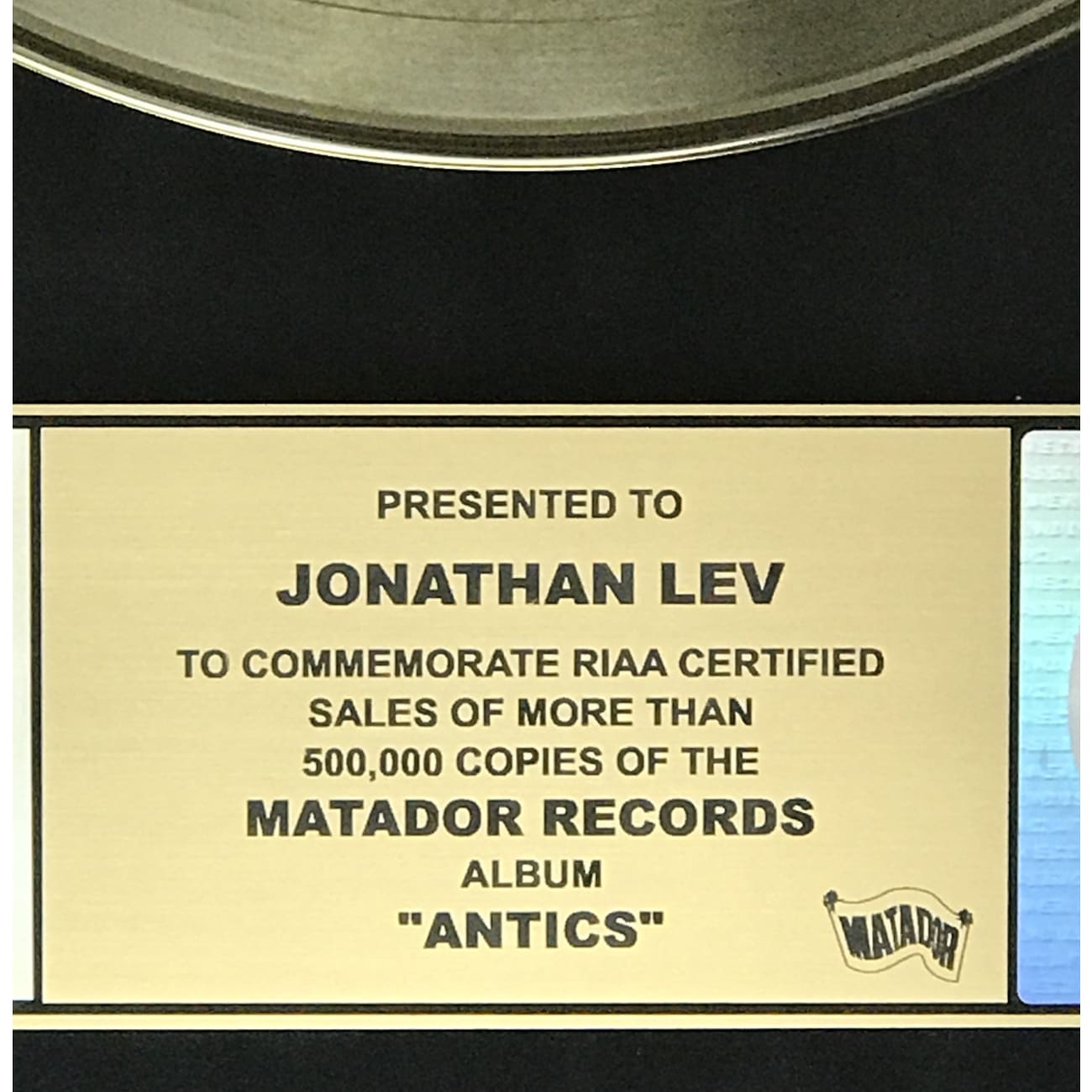 Interpol Antics RIAA Gold Album Award - Certified Music Collectible for Fans & Display