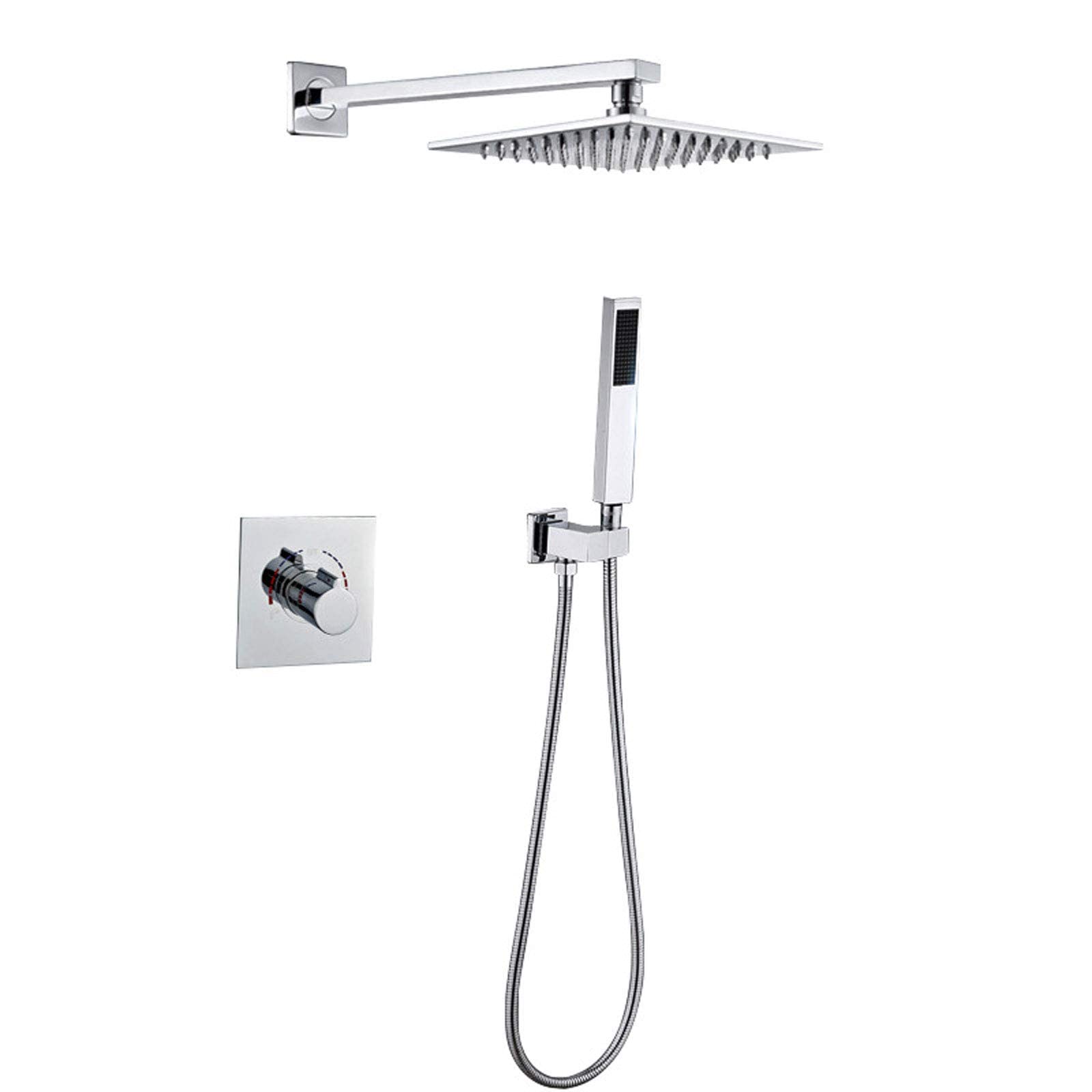 GELISURE Concealed Rainfall Shower System - Modern Square Wall Mounted Shower Set with Overhead Shower Head & Brass Mixer Valve for Bathroom, Hotel, Spa (Perfect for Luxury Bathroom Renovation & Relaxing Rainfall Shower Experience)