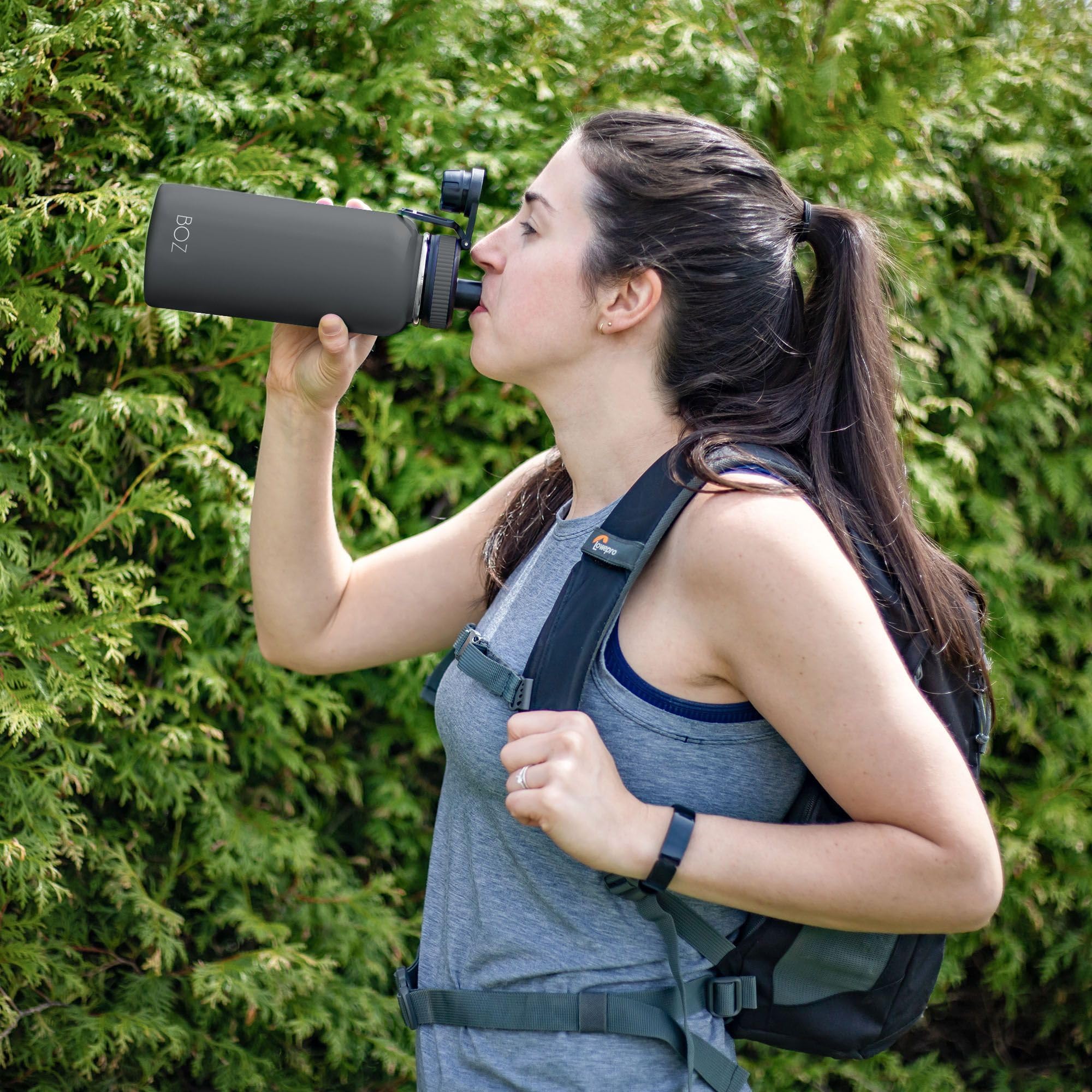 BOZ 32oz Stainless Steel Water Bottle - Wide Mouth, BPA Free, Double Wall Vacuum Insulated for Hot & Cold Drinks - Perfect for Gym, Hiking, Camping & Outdoor Activities (Grey)