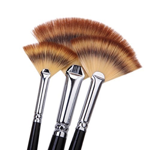 Professional Artist Fan Brush Set - 3 Wooden Handle Paint Brushes for Oil & Acrylic Painting - Perfect for Canvas Art, Watercolor & Fine Detailing