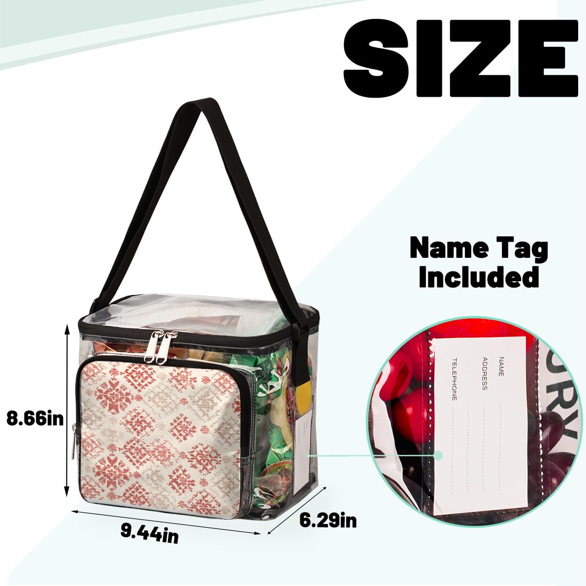 GzLeyigou Red Clear Transparent Tote Bag with Abstract Texture - Crossbody Shoulder Lunch Bag for Women | Perfect for Outdoor Travel, Picnic, Concerts & Sports Events | Stadium Approved Carry-On Accessory