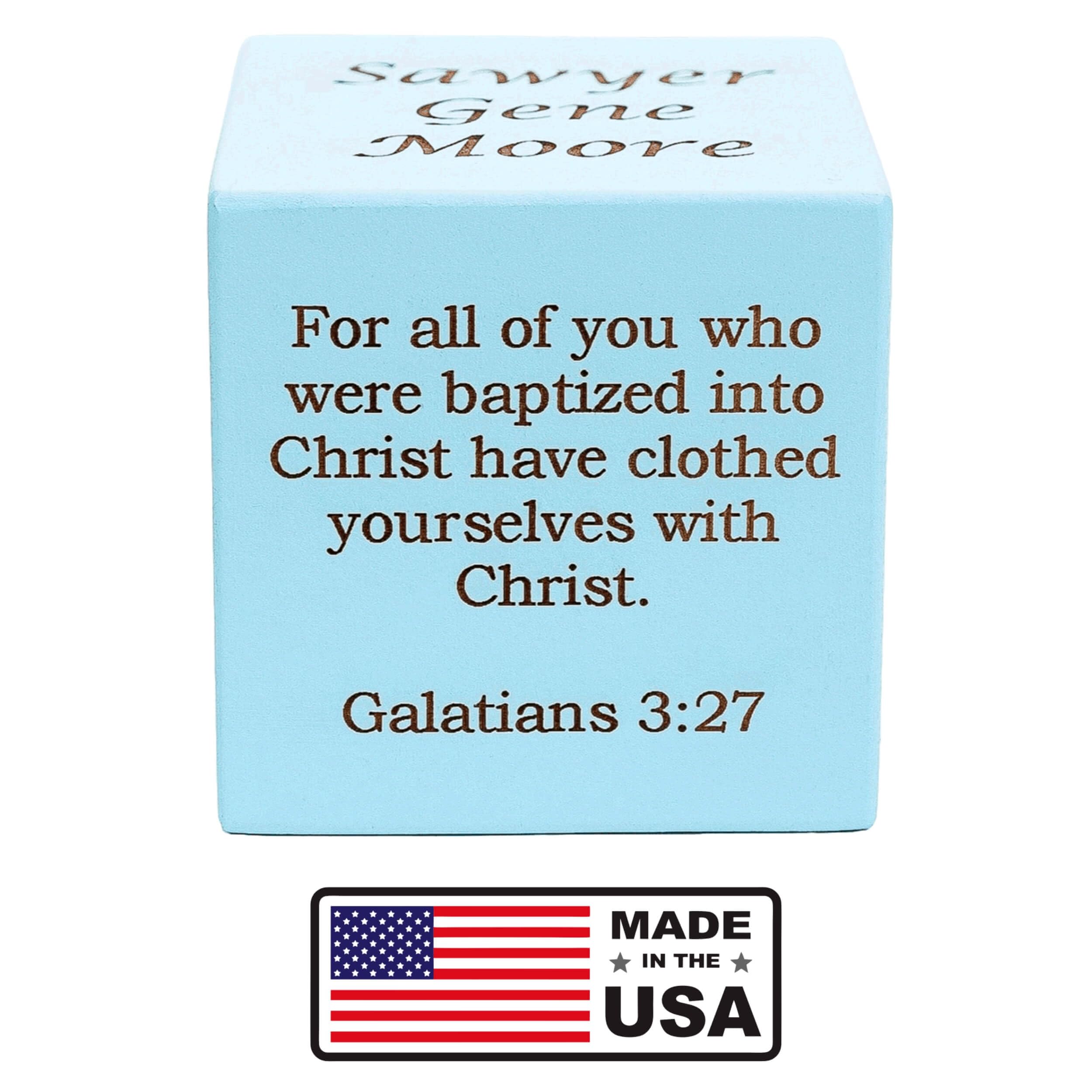 Personalized Blue Baby Baptism Wood Block - Custom Christening Gift for Boys - Choose from 3 Sizes (2.5