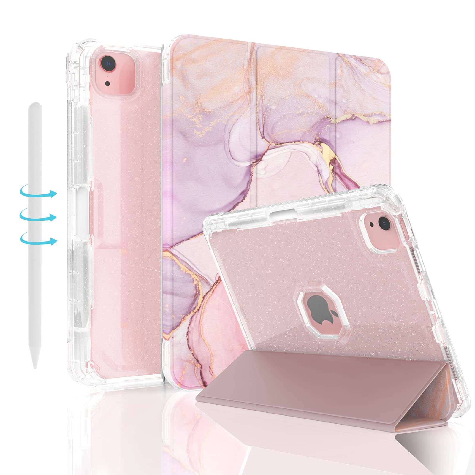Sevrok Slim Fit Glitter Sparkly Shiny Case for iPad Air 5th/4th Generation 10.9-inch - Compatible with Apple Pencil Charging, Auto Sleep/Wake Function, Marble Pink Cover - Perfect for School, Work & Travel Protection